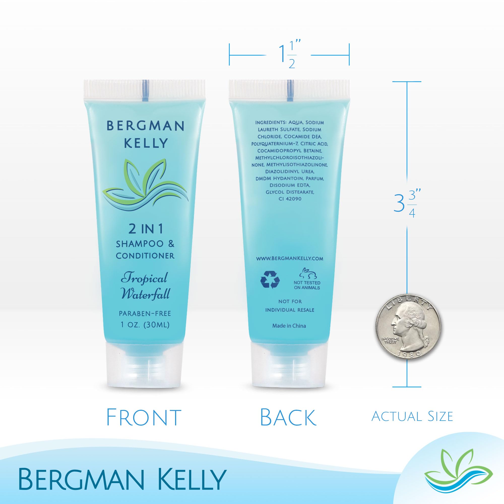 BERGMAN KELLY Round Soap Bars - 2in1 Shampoo & Conditioner Set (Tropical Waterfall Scent, 1 oz Each, 100-Piece Bulk Pack) - Moisturizing & Refreshing Hotel Amenities for Guest Bathrooms, Spas, and Luxury Travel Toiletries