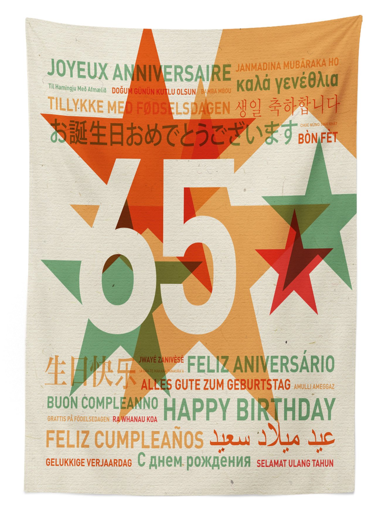 Ambesonne 65th Birthday Party Tablecloth - Multicolor Washable Picnic Table Cover 58