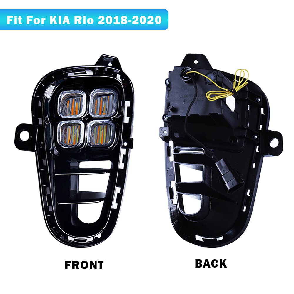 2018-2020 KIA Rio LED Daytime Running Lights & Fog Lights Kit - 4-Eye Bright White DRLs with Wiring Harness & Switch | Enhanced Visibility & Safety for Night Driving & Bad Weather