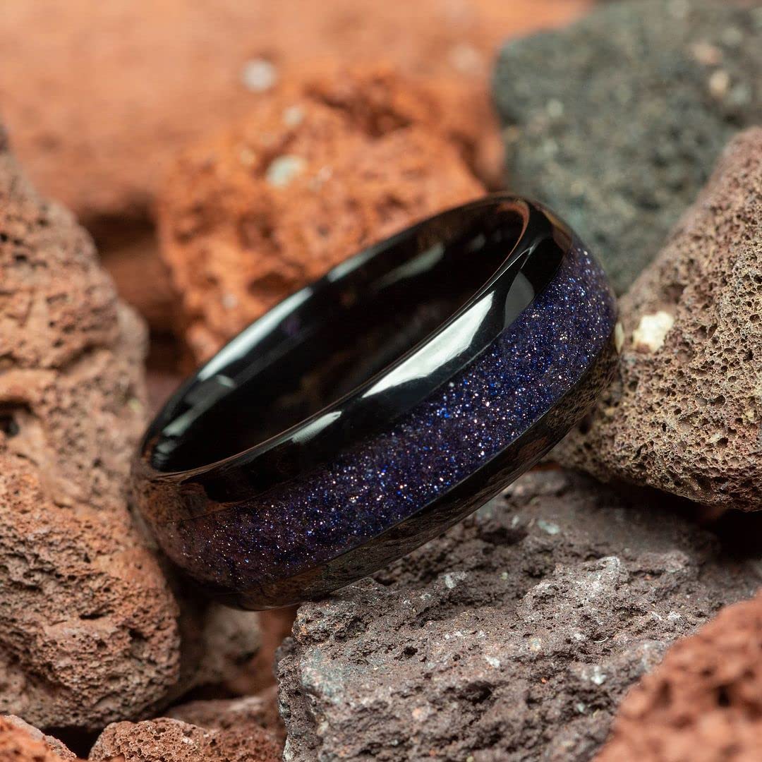 Black Tungsten Sandstone Outer Space Nebula Men's Wedding Ring - 8mm Comfort Fit Band for Men - Perfect for Weddings, Anniversaries & Everyday Wear