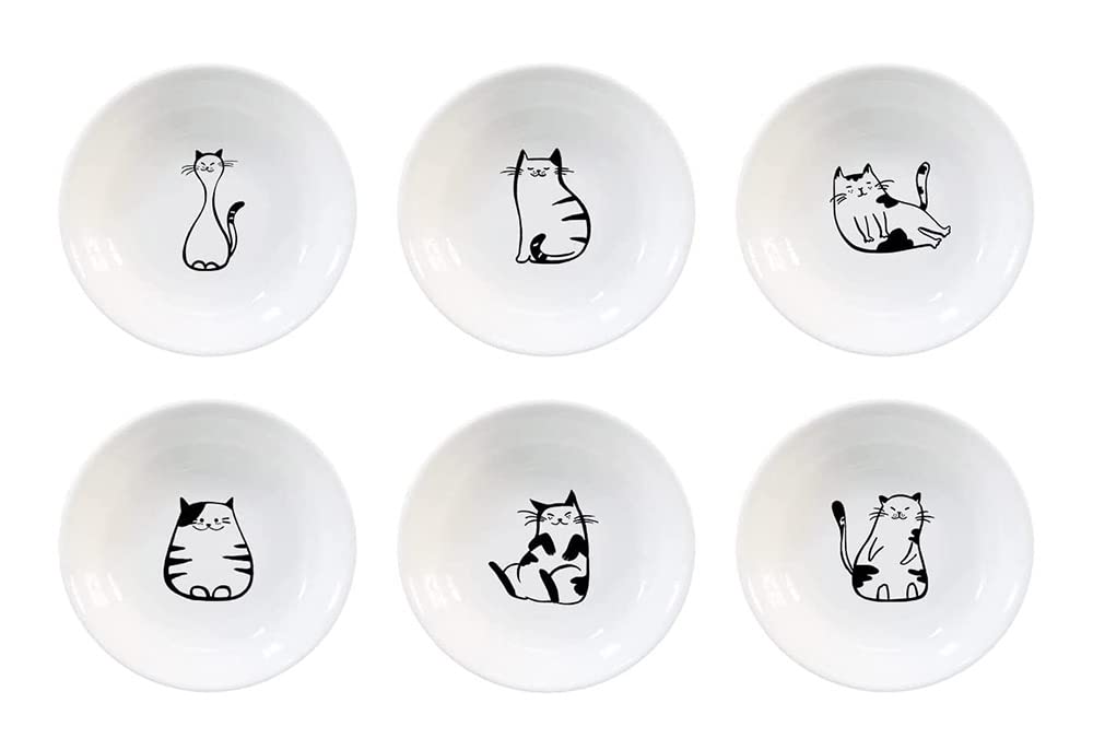 Ceramic Cat Appetizer Plates - Set of 6 Small Sauce Dishes, Dessert Bowls & Seasoning Dishes for Cats - Perfect for Pet Parties, Home Decor & Gift Giving