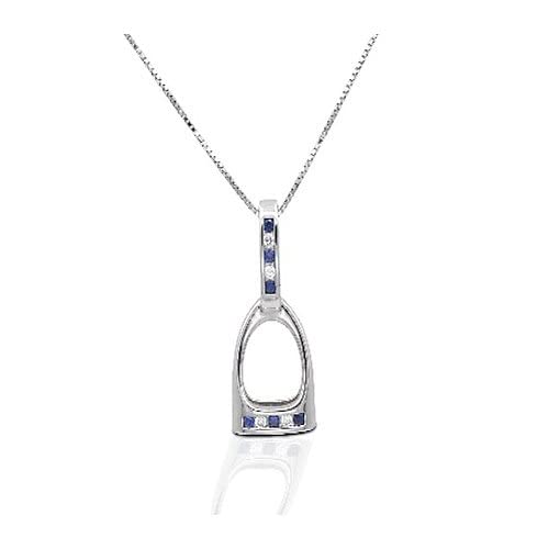 Elegant Blue and Clear English Stirrup Necklace - Sterling Silver Horse Riding Jewelry for Women - Perfect Gift for Equestrian Lovers & Horseback Riding Enthusiasts
