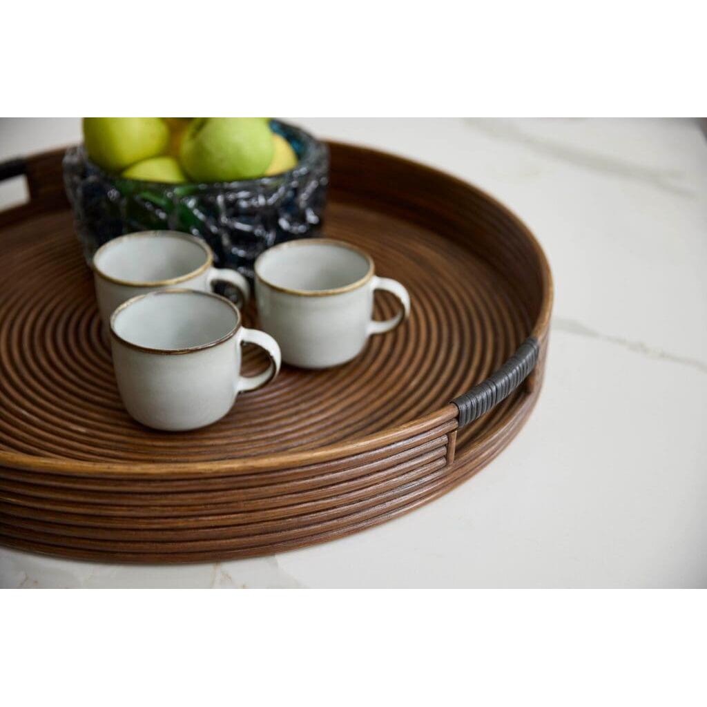 Cyan Design 11718 Papeete Round Tray - Small Brown Wooden Decorative Serving Tray for Coffee Table, Living Room, or Dining Room Decor