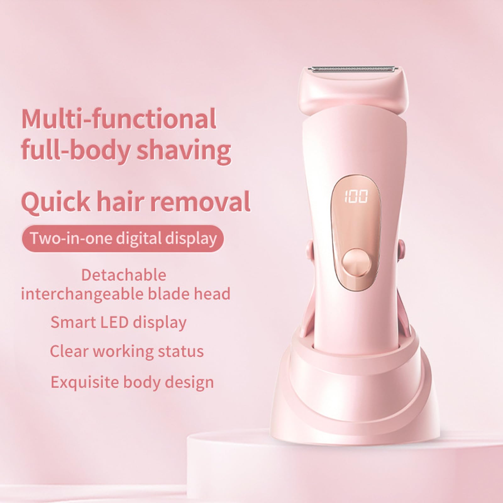 Painless Bikini Trimmer for Women - Cordless Electric Razor for Smooth Skin, Waterproof IPX7 Body Shaver with USB Charging Dock, Reusable Facial Hair Remover (Blue) | Perfect for Travel, Gym & Sensitive Skin Care