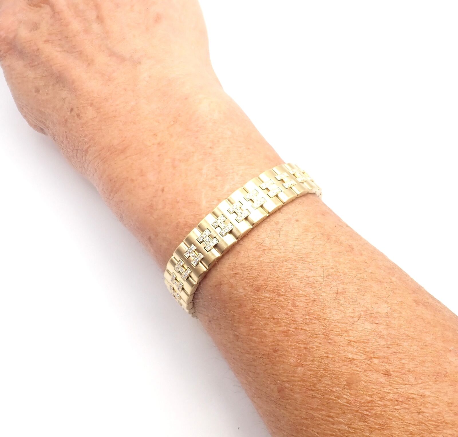 Authentic Vintage Hermes Paris 18k Yellow Gold Diamond H Link Bracelet - Luxury Jewelry for Women, Perfect for Parties, Weddings & Special Occasions