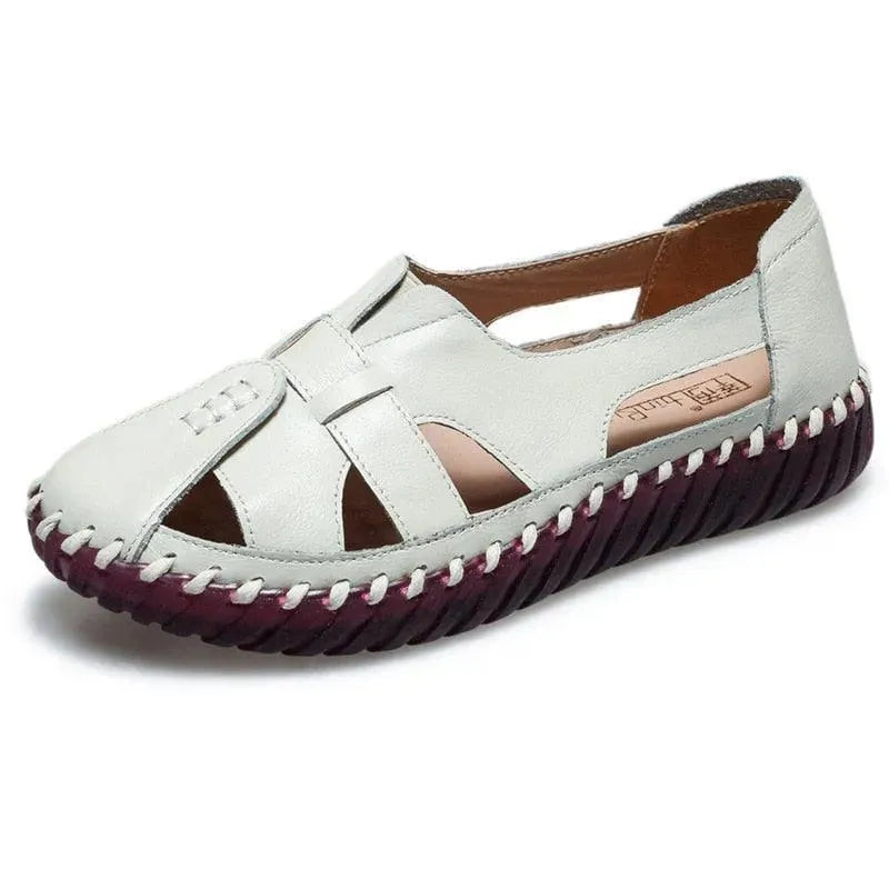 Comfortable Stitched Leather Flat Sandals for Women - Perfect for Summer, Beach, and Casual Outings