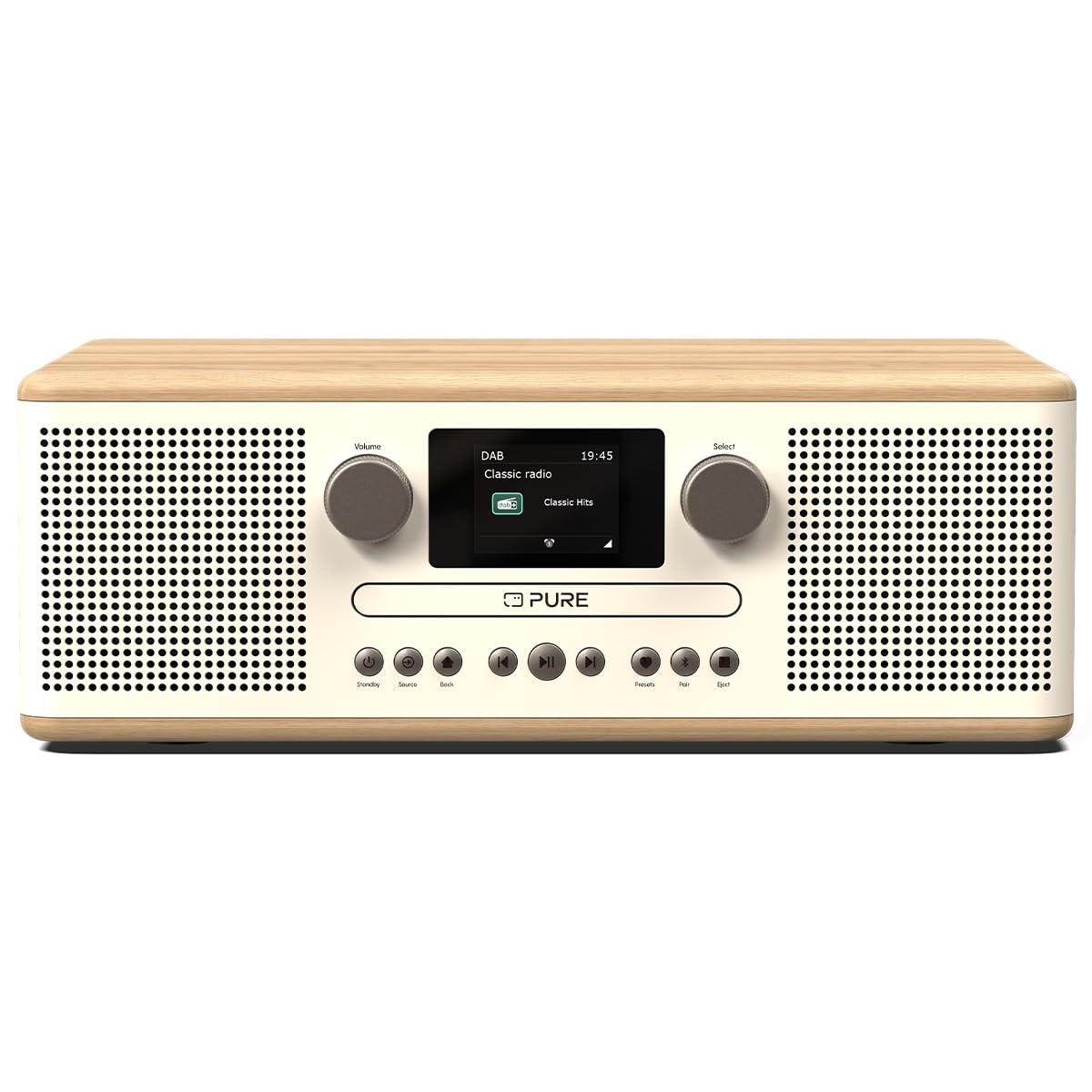 Pure Classic C-D6 Music System - CD Player with DAB+/FM Radio, Bluetooth, AUX & USB Connectivity, Alarm & Sleep Timer in Cotton White/Oak - Perfect for Home, Office & Bedroom Entertainment