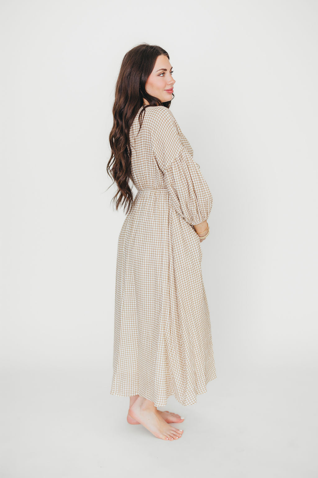 Hunter Printed Gauze Midi Dress in Natural Plaid - Bump Friendly Maternity Dress for Summer, Beach & Casual Wear