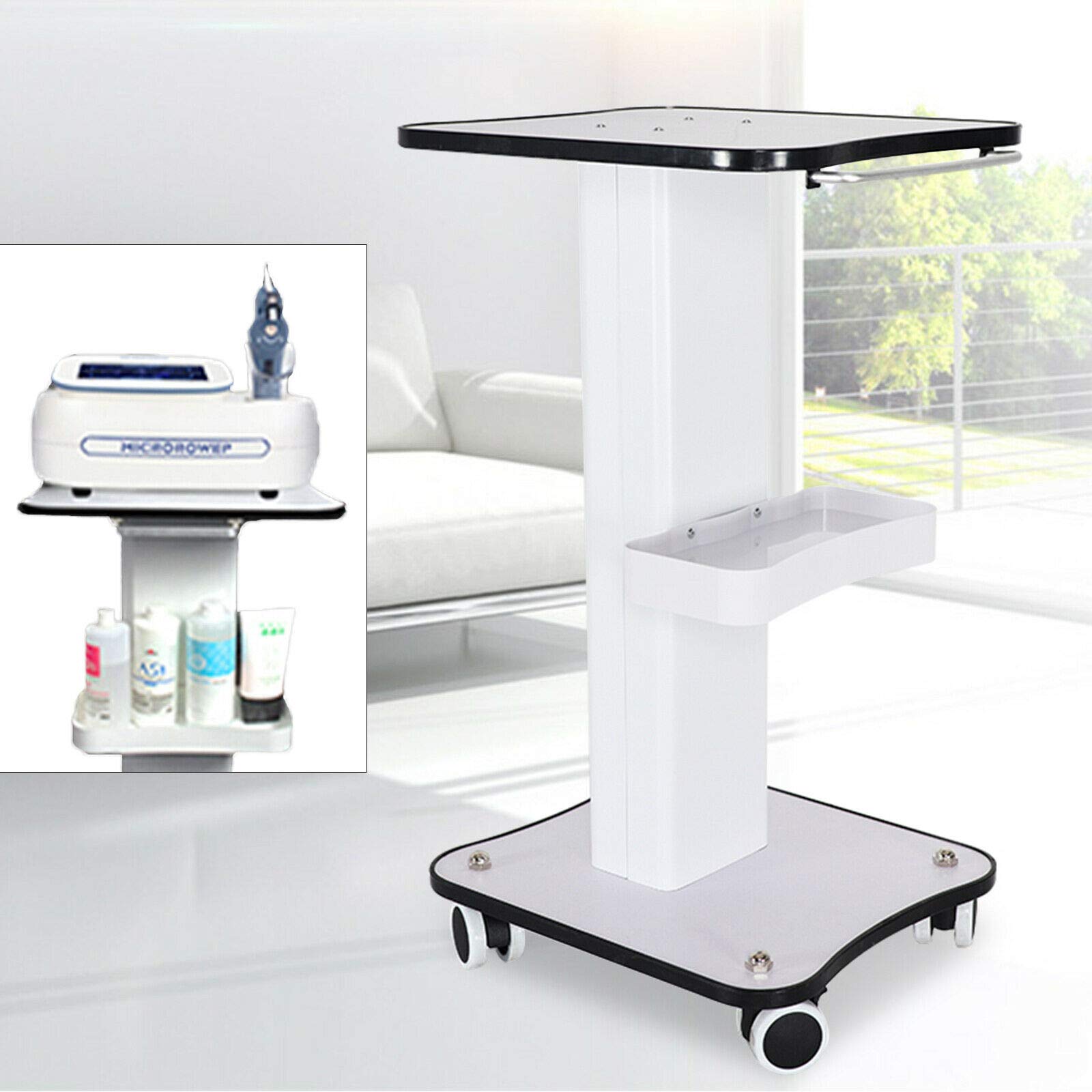 Professional Rolling Salon Trolley Cart with Tray - 360° Rotating Beauty Storage Cart for SPA, Salon & Barber Tools (White & Black) - Perfect for Hair Styling, Nail Art & Facial Treatments