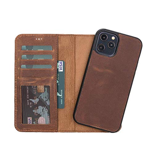 Premium Full Grain Leather Bifold Wallet Case for iPhone 12 Pro 6.1