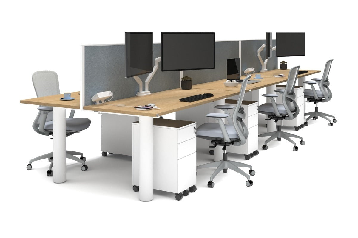 Quadro Cylinder Leg 6-Person Office Workstation Desk [1800L x 700W] - Modern Collaborative Workspace Solution for Team Meetings & Office Productivity