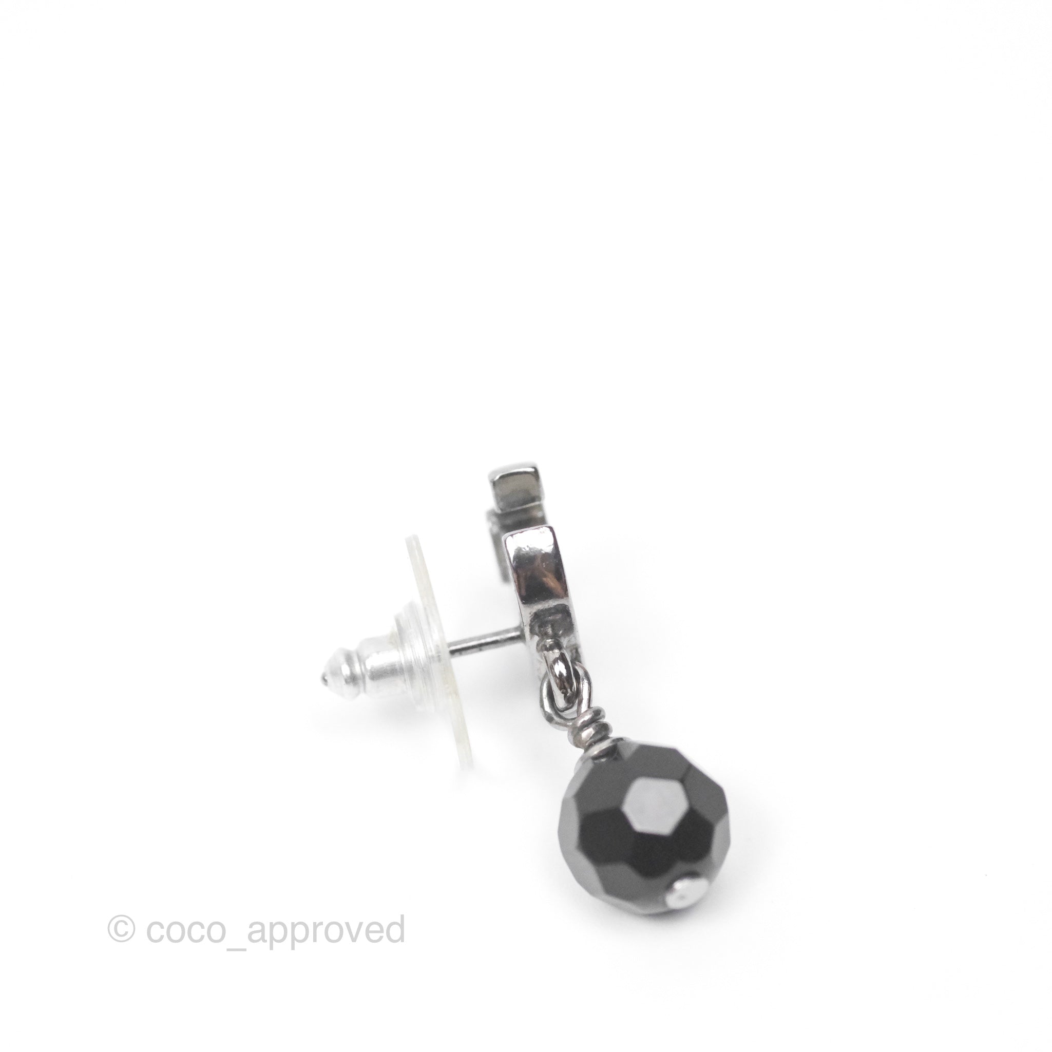 Chanel CC Black Bead Drop Earrings - Dark Silver 10V | Luxury Fashion Jewelry for Women | Perfect for Parties, Weddings & Special Occasions