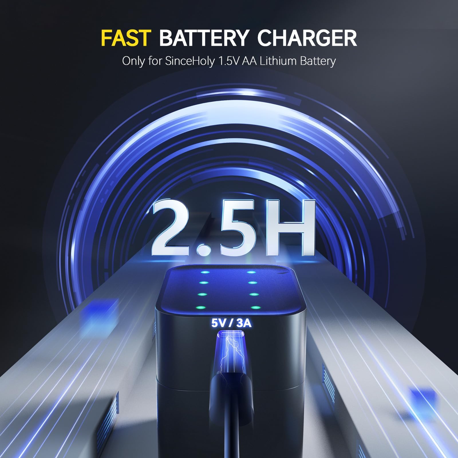 8 Pack Rechargeable Lithium AA Batteries with Fast Charger - 1.5V High Power 3600mWh Double A Li-ion Batteries (2000+ Cycles) - Perfect for Cameras, Flashlights, Toys & Smart Home Devices