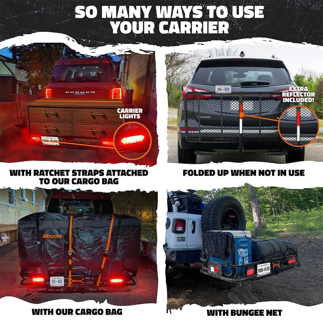 60x20x6 Heavy Duty Hitch Cargo Carrier with Rear Lights & 20 Cu Ft Waterproof Cargo Bag - Perfect for Road Trips, Camping & Outdoor Adventures