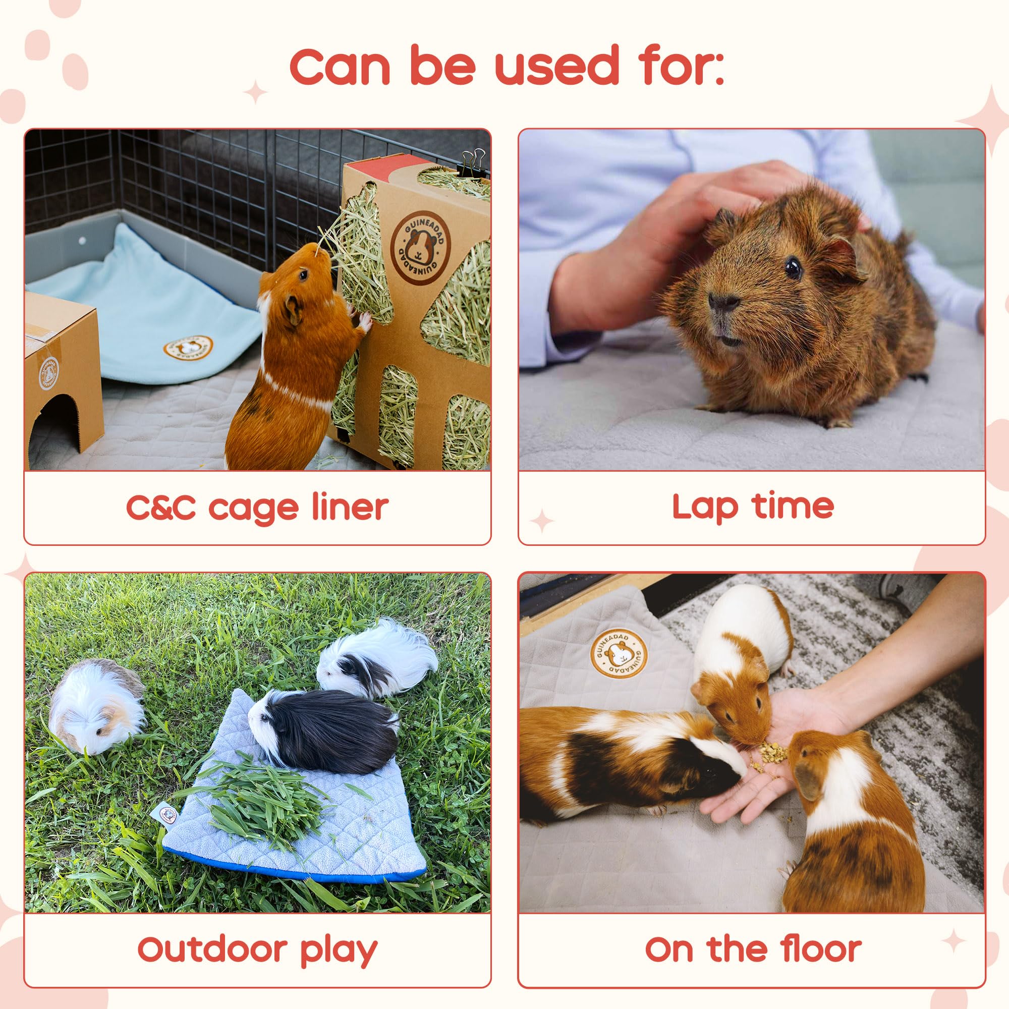 GuineaDad Original Fleece Guinea Pig Cage Liner - Reusable, Absorbent & Waterproof Small Pet Bedding with Burrow Pocket | Yellow Fleece Mat for Guinea Pigs, Rabbits & Small Animals | Perfect for Cages, Playpens & Travel Carriers