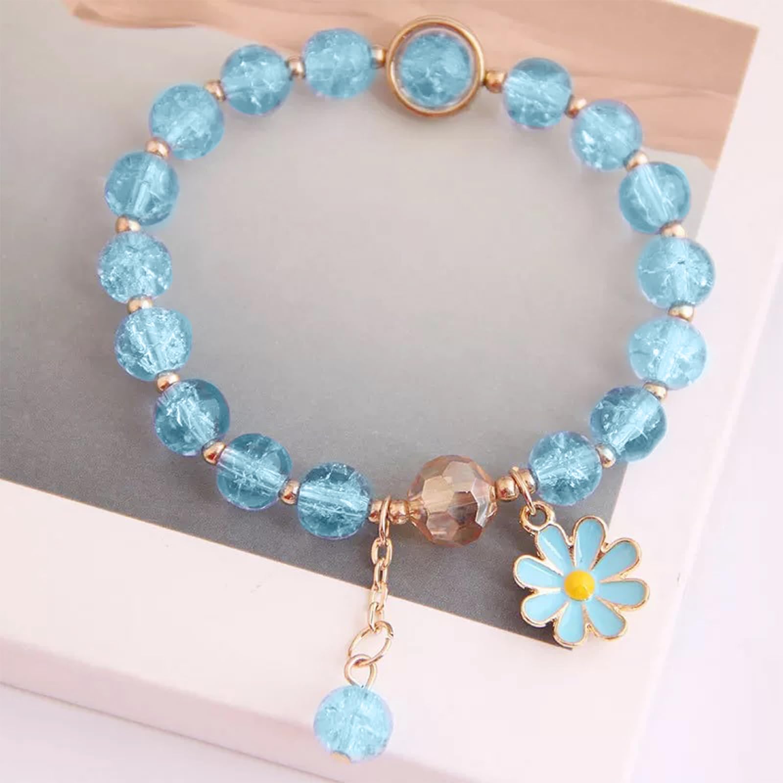 POYAMUSE Colorful Flower Charm Bracelet - Boho Daisy Crystal Beaded Bracelet for Women | Handmade Jewelry Gift for Her, Summer Festival, Beach Party & Boho Fashion Accessory