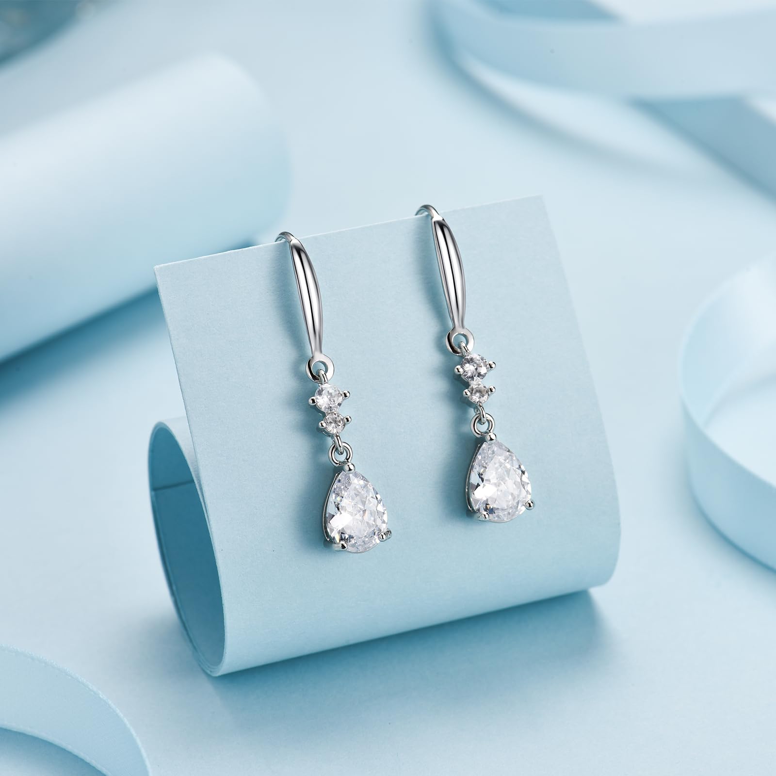 Sterling Silver Dangle Earrings for Women | Hypoallergenic Drop Earrings with Cubic Zirconia CZ Stones | Elegant Hook Earrings Jewelry Gift for Her | Perfect for Parties, Weddings & Everyday Wear