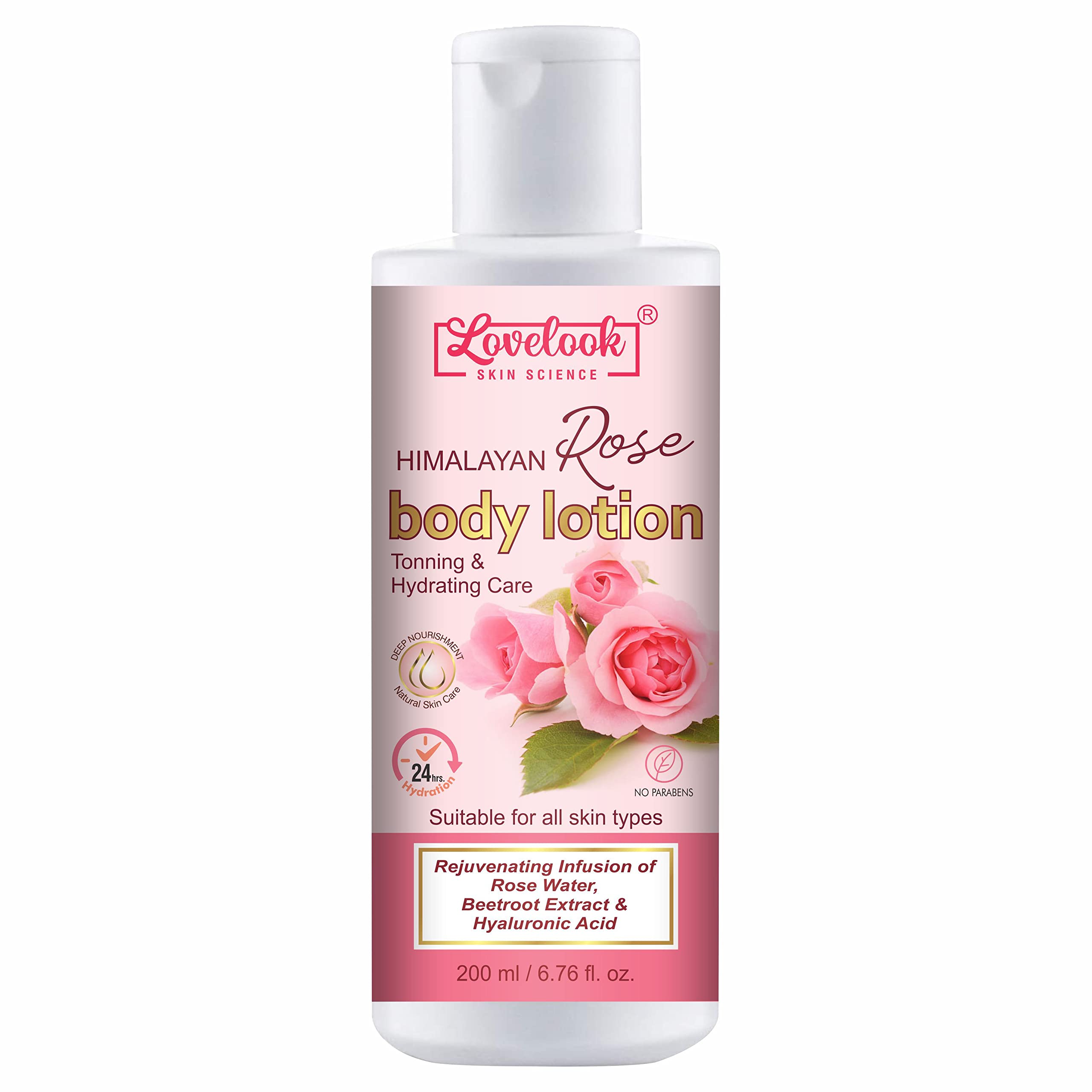 Lovelook Himalayan Rose Body Lotion for Toning, Hydration & Dull Skin - 200ml | Natural Moisturizer for Dry Skin, Daily Body Care & Spa Treatment at Home