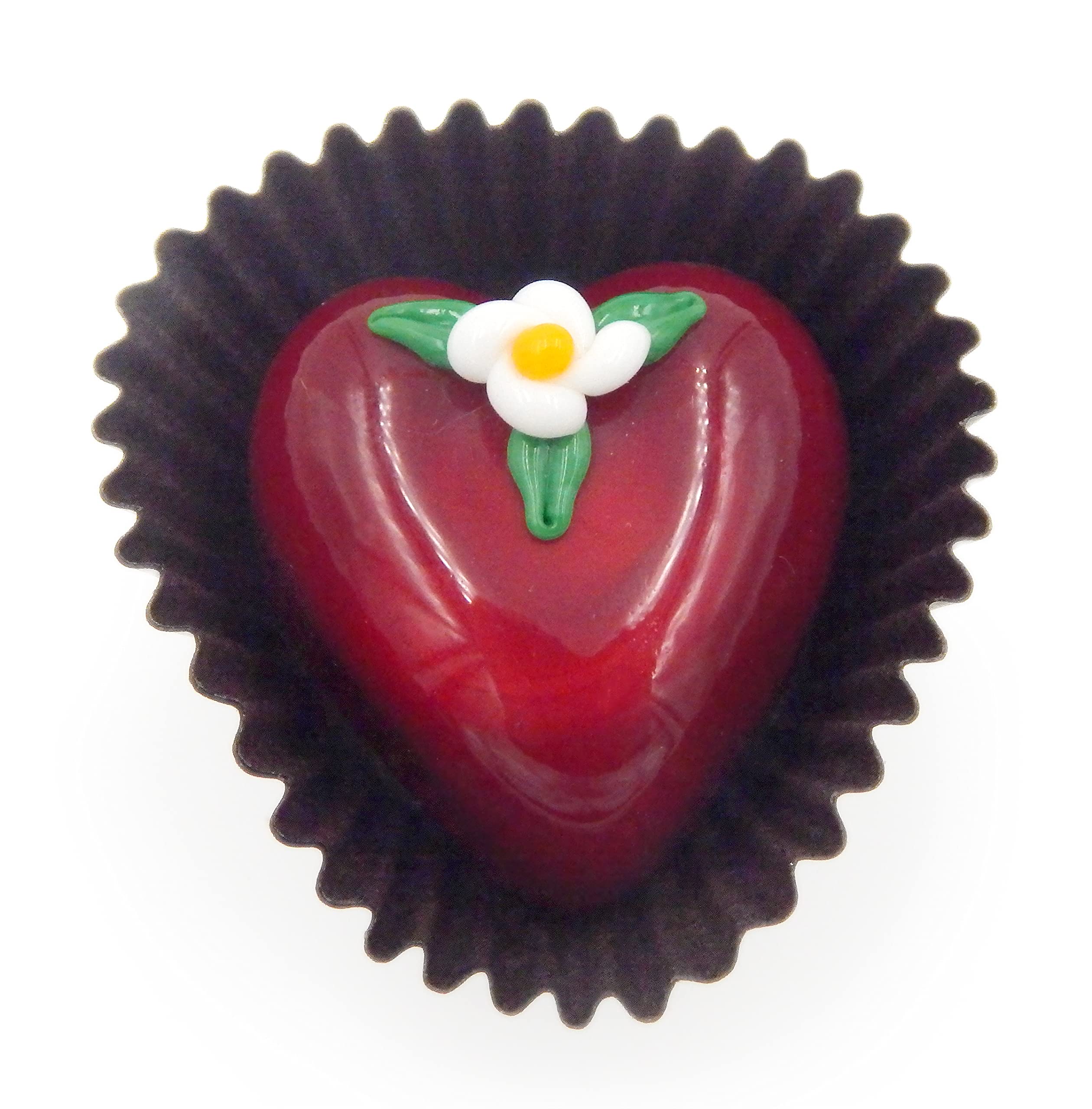 Handmade Glass Heart Chocolate Treat - Elegant Home Décor Gift with Cherry & White Flower Design | Perfect for Valentine's Day, Anniversary & Romantic Gifts