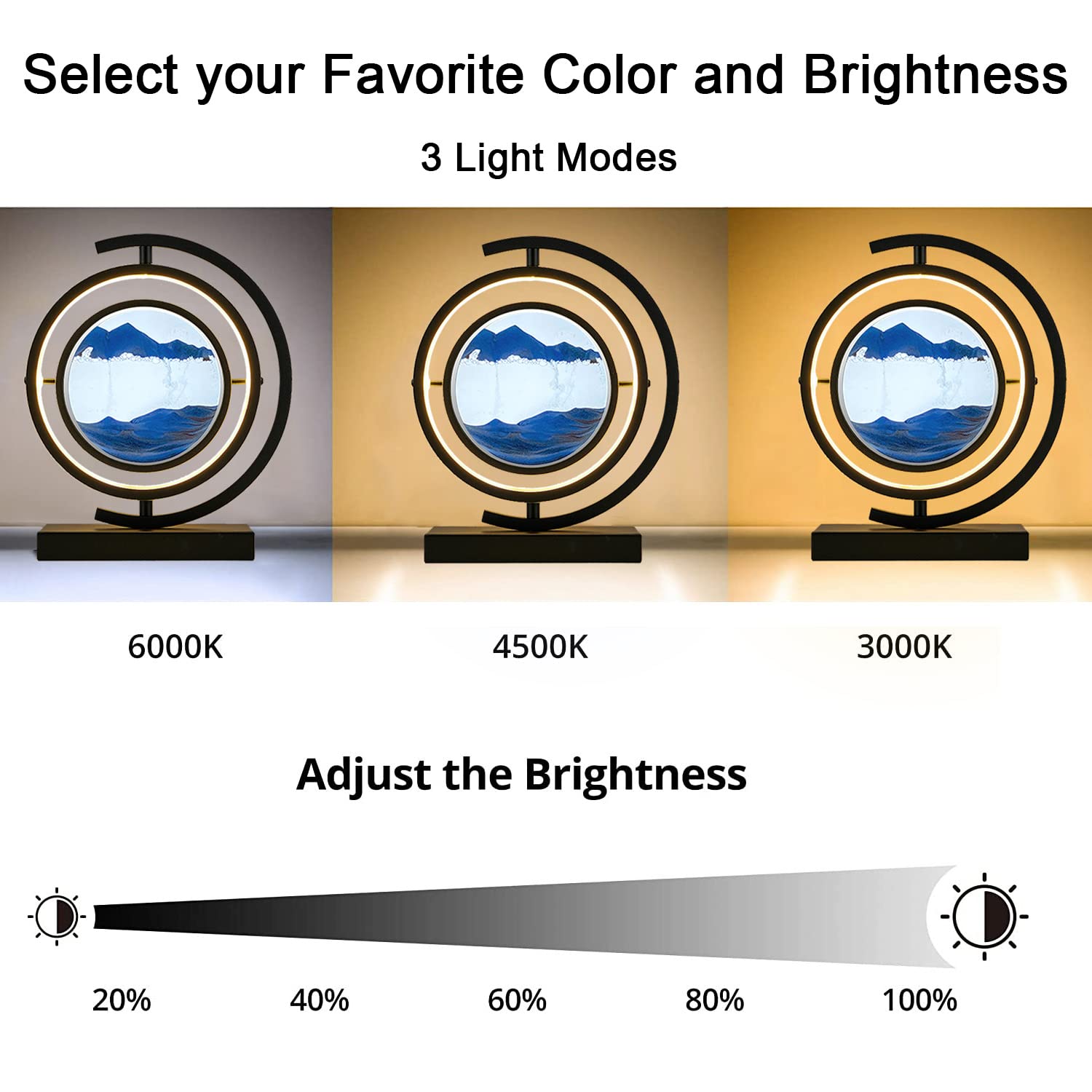 Moving Sand Art Lamp - Dimmable Nightstand Lamp with Remote Control, 3 Brightness Levels, 360° Rotatable, 3500-6500K LED Beads | Sands of Time Decorative Light for Bedroom, Living Room & Office | Perfect for Relaxation, Meditation & Ambient Lighting