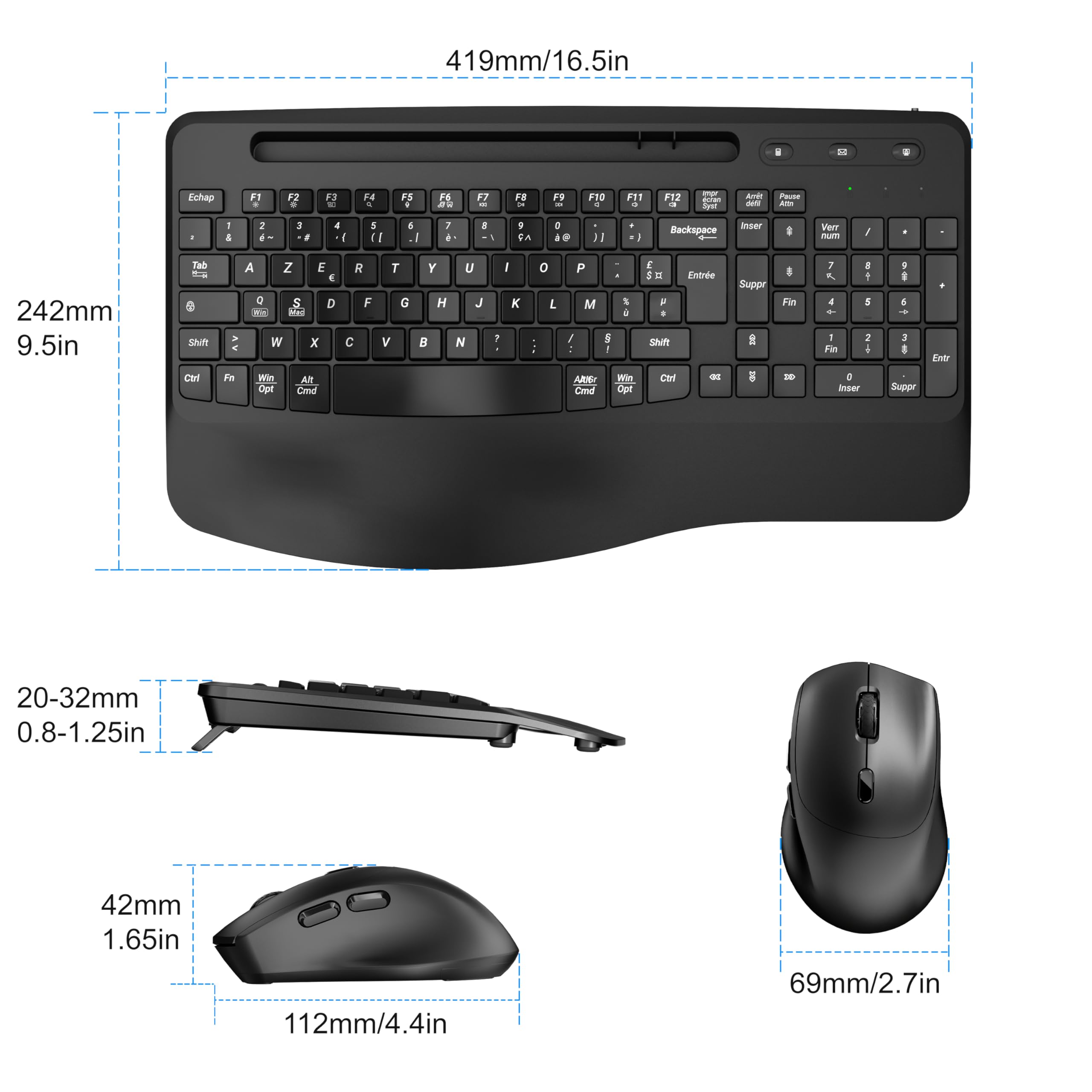 Moojay 2.4G Wireless Keyboard and Mouse Set - Ergonomic Rechargeable Silent Keyboard with Wrist Rest, Full Size Mouse for PC, Mac, Windows - Perfect for Office, Gaming & Home Use (Black)