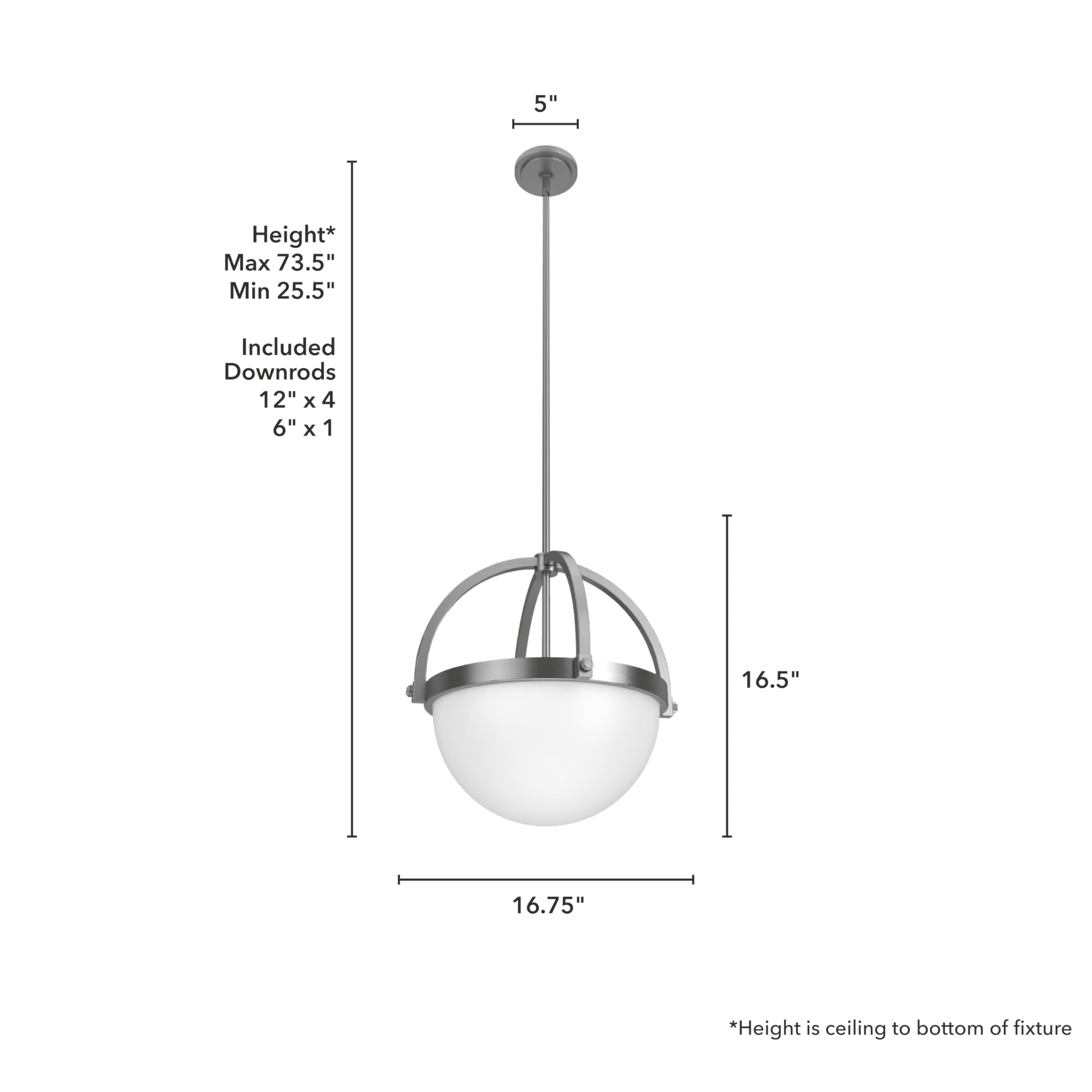 Hunter Fan Company 19235 Wedgefield 12-Inch Brushed Nickel Pendant Light Fixture - Modern Ceiling Lighting for Kitchen Island, Dining Room & Bedroom