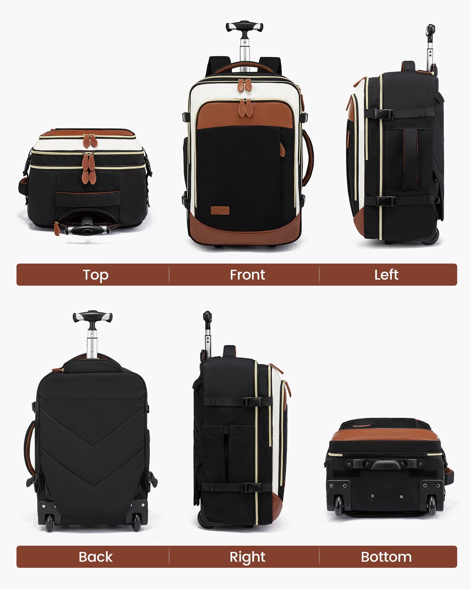 LOVEVOOK 50L Rolling Backpack for Women & Men - Wheeled Travel Backpack with 17.3 Inch Laptop Compartment, Carry On Luggage for Airplane, Flight Approved Personal Item Suitcase - Perfect for Business Trips, College Students & Commuting