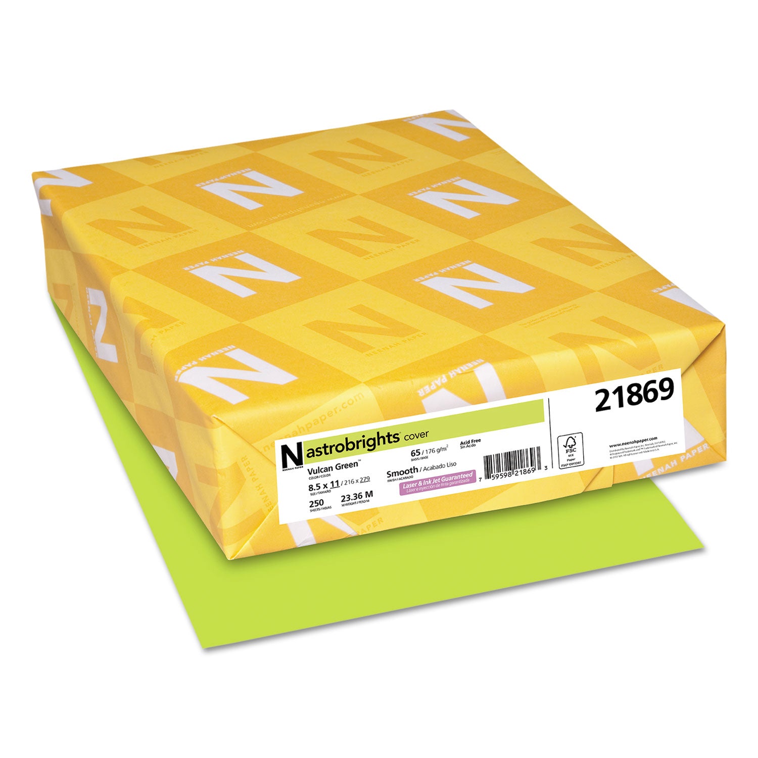 Astrobrights Vulcan Green 65 lb Cardstock Paper - 8.5