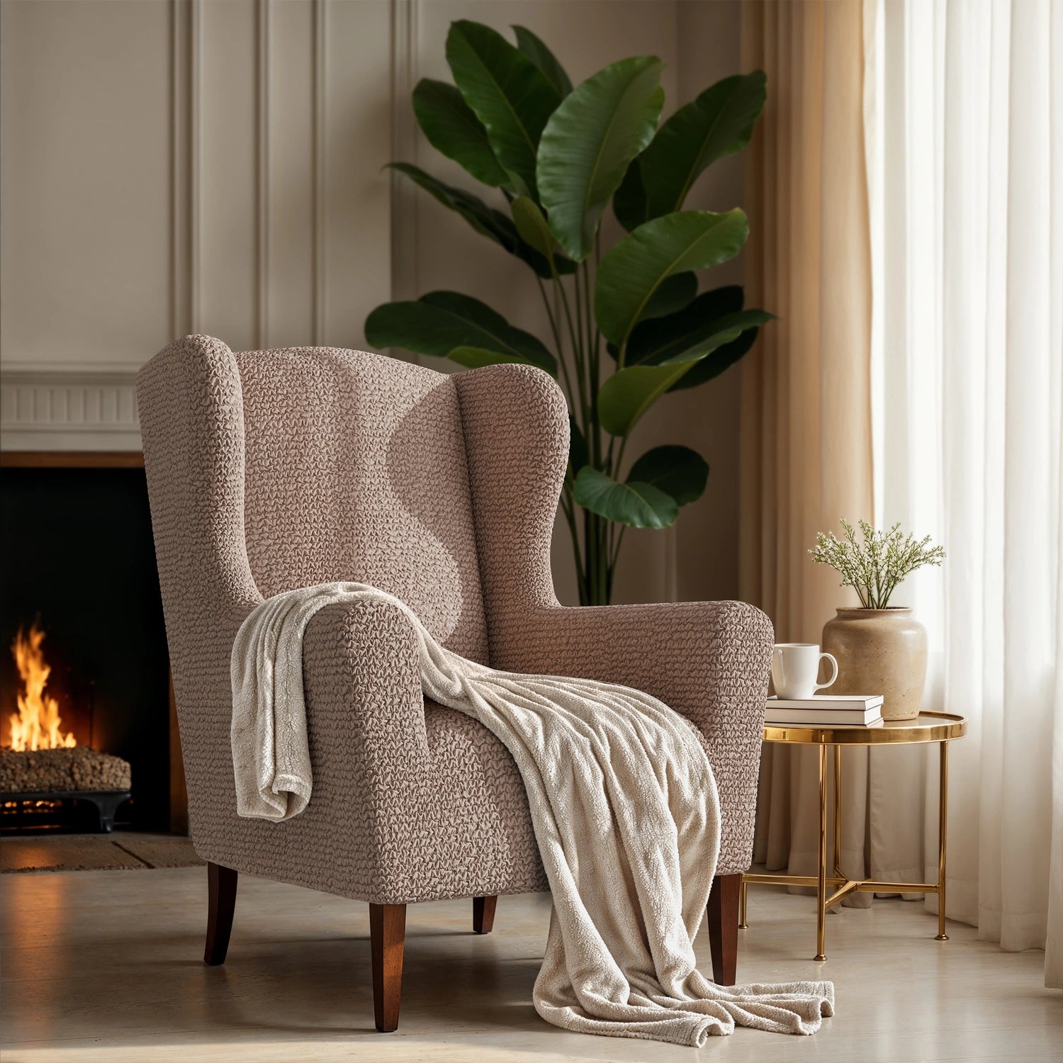 Premium Wingback Chair Slipcover - Microfiber Collection | Washable & Stretchable Furniture Protector for Living Room, Office, or Bedroom
