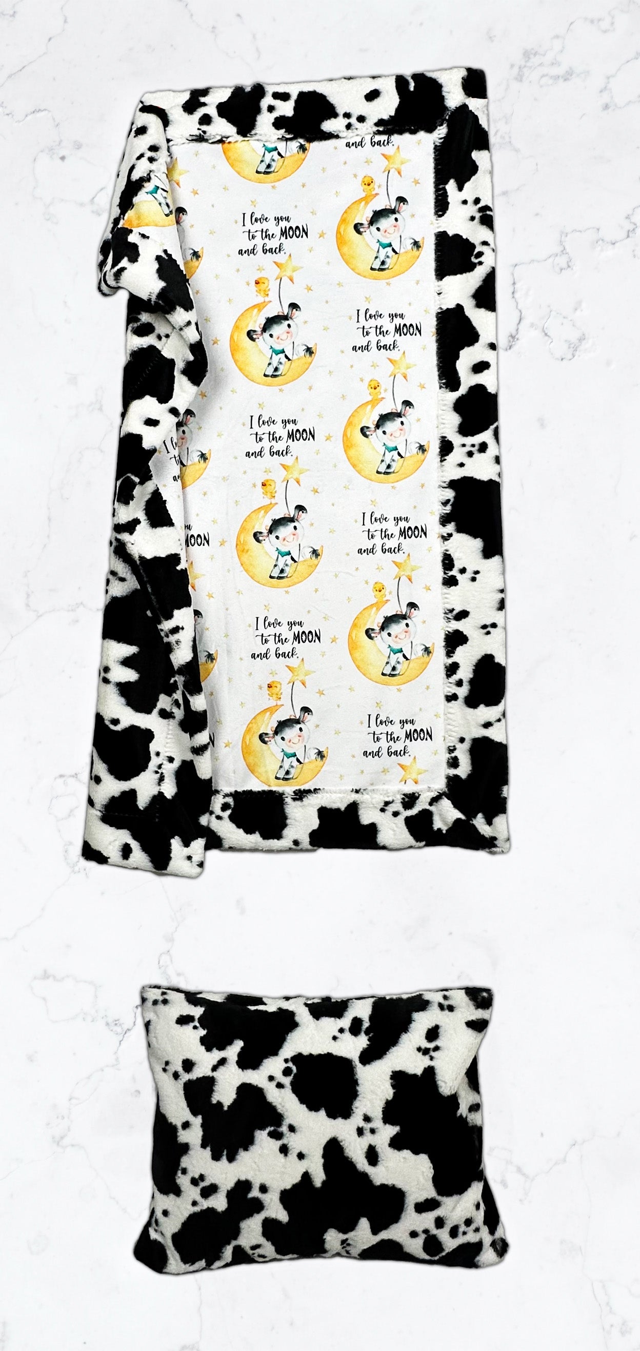 Luxe Cuddle Baby Blanket Set - 30x42 Soft Blanket with 12x20 Pillowcase - Moon and Stars Design - Perfect for Nursery, Swaddling & Photo Shoots