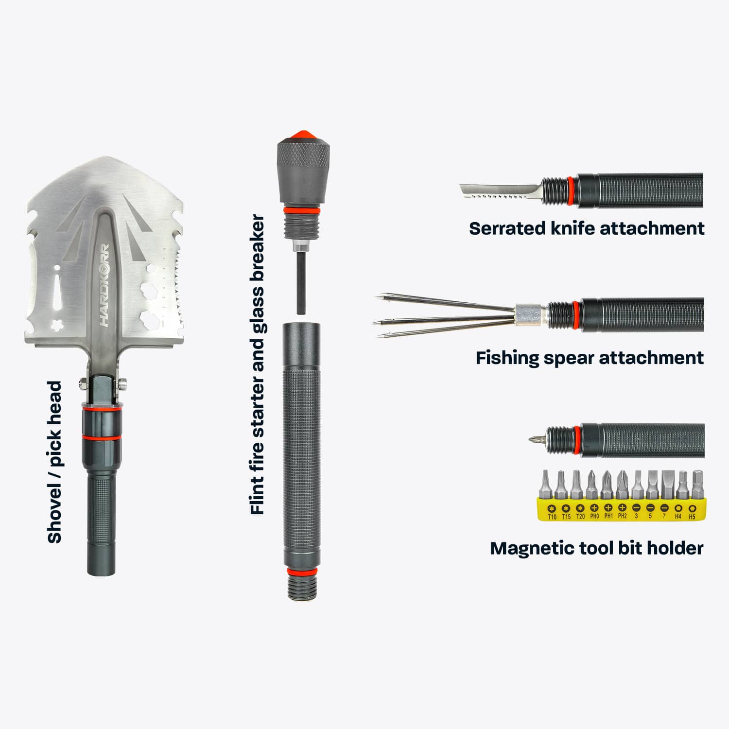 15-Piece Multi-Tool Survival Shovel Set for Camping, Hiking & Outdoor Adventures - Compact, Durable & Essential Gear for Emergency Preparedness