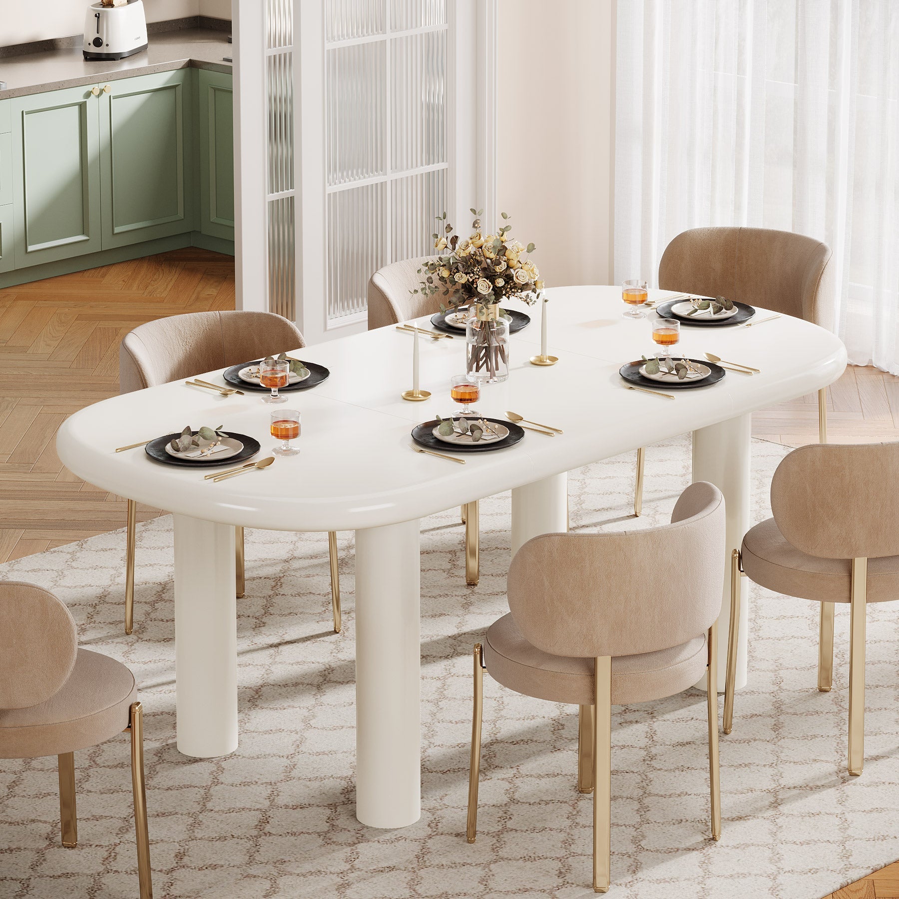 Modern Oval Wood Dining Table for 4-6 People - 63 Inch Solid Wood Kitchen Table for Family Gatherings & Dinner Parties