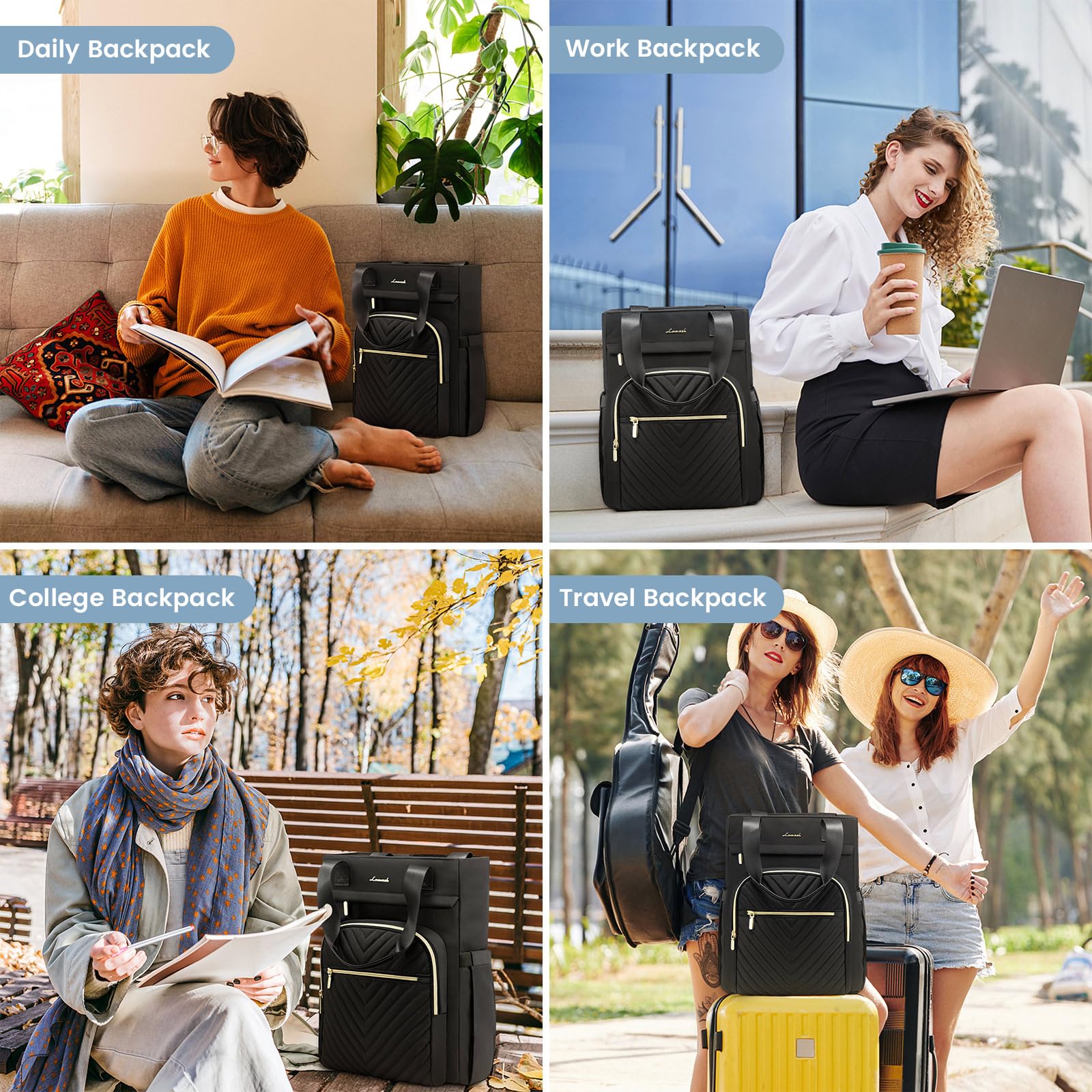 LOVEVOOK 15.6 Inch Laptop Backpack for Women - Waterproof Business Work Bag with USB Charging Port, Wide Top Opening Design for Teachers, Nurses & Professionals - Perfect for Office, School, Travel & Daily Commute - Black