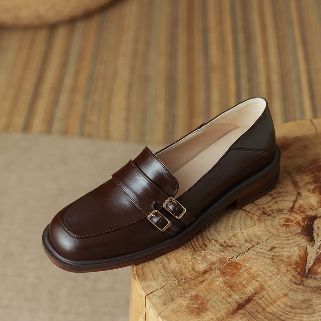 Women's Classic Leather Penny Loafers - Slip On Square Toe Oxford Shoes for Business & Dress | Comfortable Work Flats for Office, Commuting & Professional Occasions