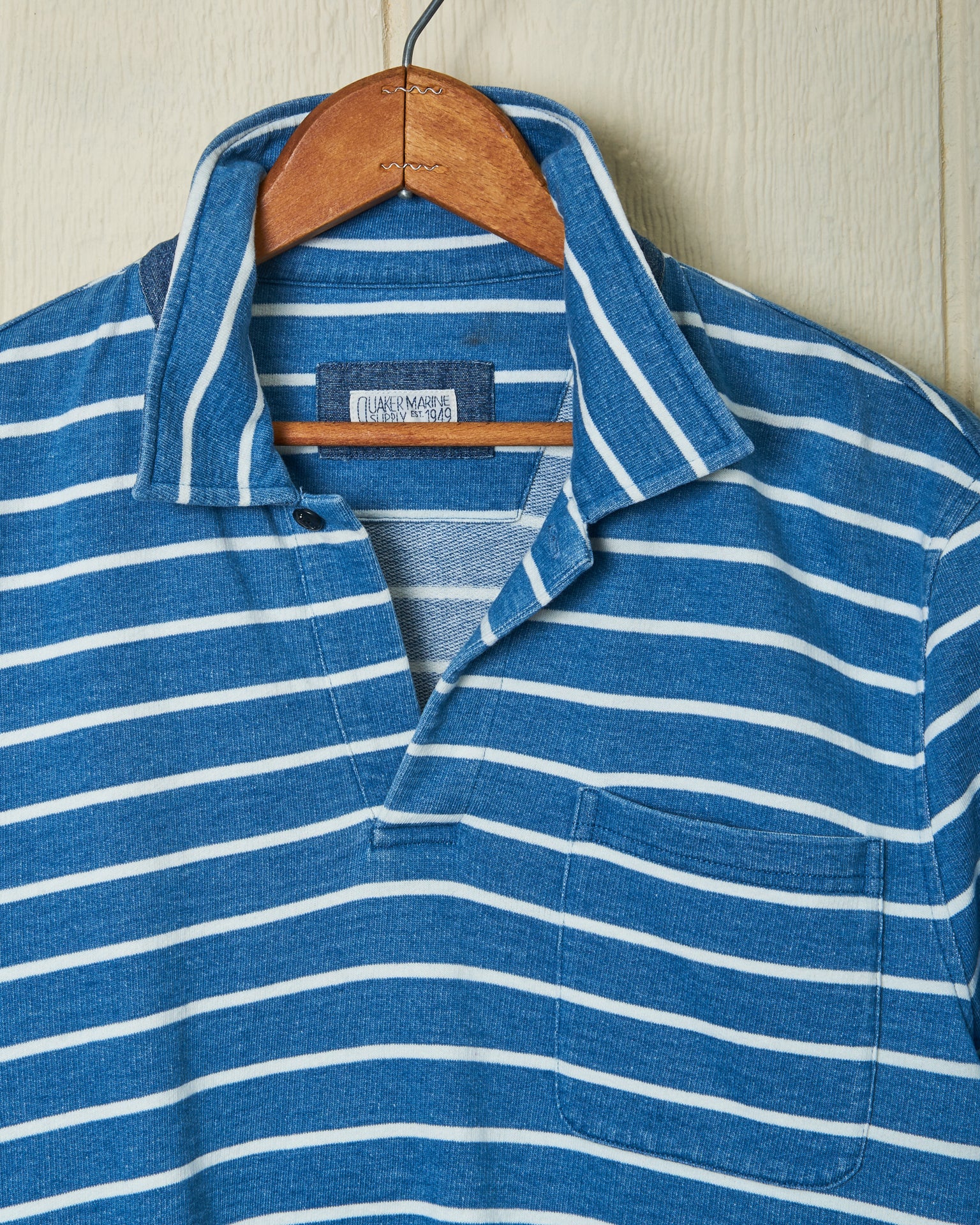 Premium Heavyweight Long Sleeve Indigo Polo Shirt - ¾