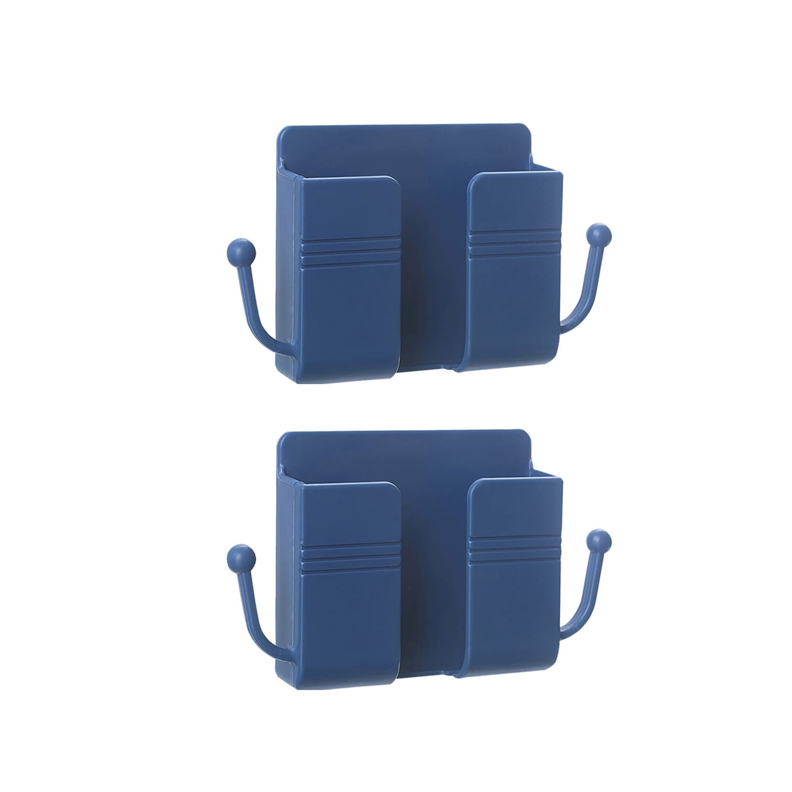 Overmal Self-Adhesive Wall Mount Phone Holder - 2 Pack Plastic Charging Stand with Remote Organizer for Bedroom, Office & Kitchen | Space-Saving Phone Bracket (Blue)
