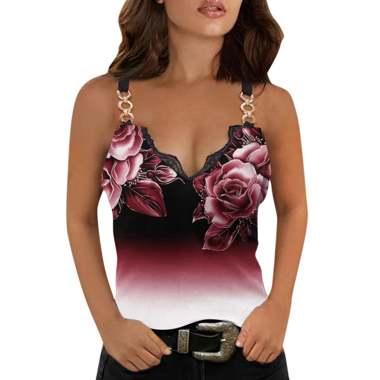 Women's Y2K Lace Trim Summer T-Shirt - Casual Spaghetti Strap Sleeveless V-Neck Cold Shoulder Tunic Top | Perfect for Beach Outings, Music Festivals & Retro Fashion
