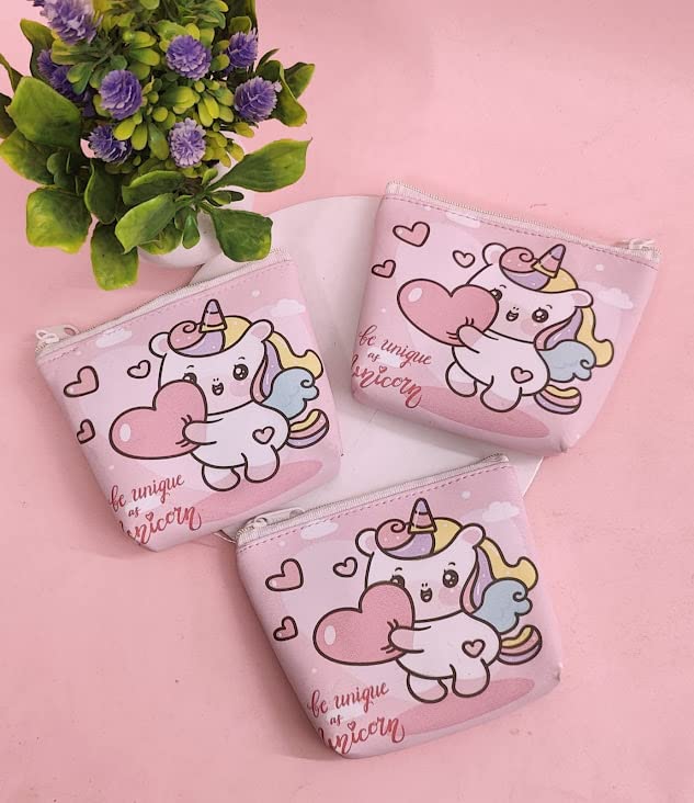 Unicorn Coin Pouch for Girls (3 Pack) - Kids Wallet for Loose Change, Keys & Small Items - Cute Cartoon Pouch for Birthday Party Favors, Kanjak Gifts & Everyday Use