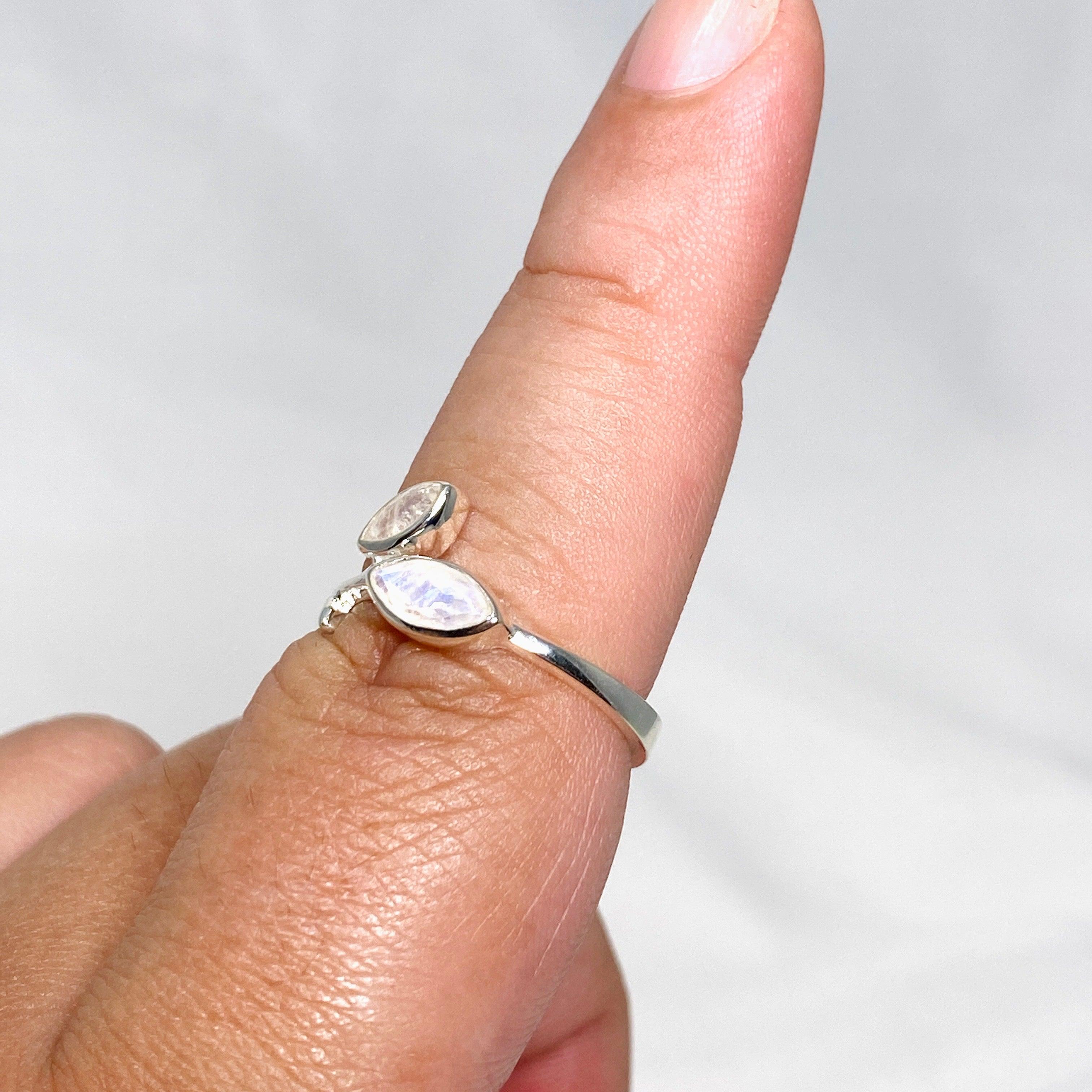 Moonstone Faceted Marquise Multistone Leaf Ring R3735 - Elegant Bohemian Jewelry for Women, Perfect for Weddings, Parties & Everyday Wear