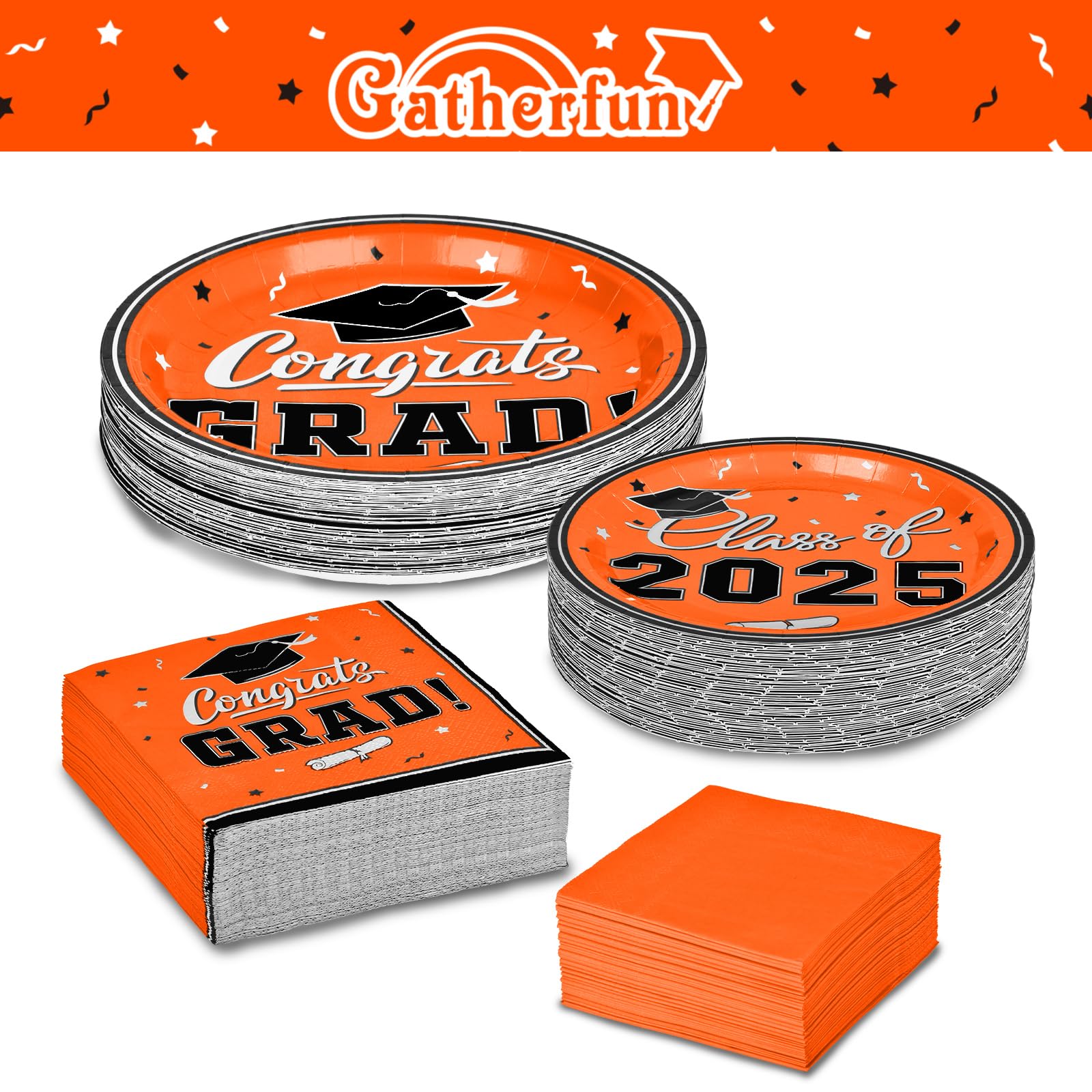 Graduation Party Plates and Napkins Set - 50 Count Orange Disposable Paper Plates & Luncheon Napkins for Grad Party Decorations - Perfect for Congrats Grad Party, College Graduation Celebration & Commencement Ceremony