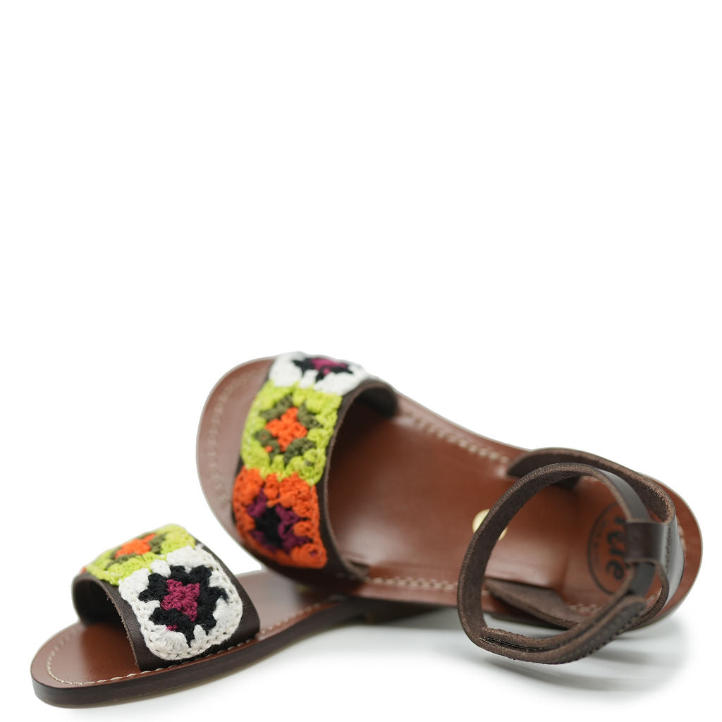 Pepe Brown Crochet Sandals for Women - Comfortable Bohemian Beach Sandals with Adjustable Straps | Perfect for Summer, Vacation, and Casual Outings