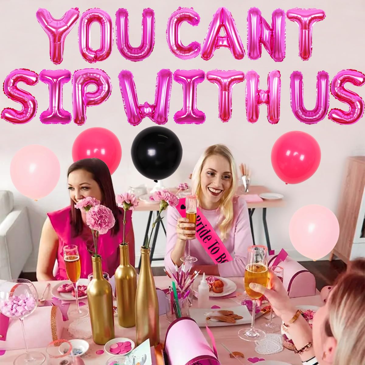 Hot Pink Bachelorette Party Decorations Set - Bride to Be Sash, Lip Balloon, Heart Ring Foil Balloon & Tinsel Curtain for Bridal Shower, Proposal Party & Girls Night | Perfect for Wedding Decor, Bridal Party & Bachelorette Celebrations