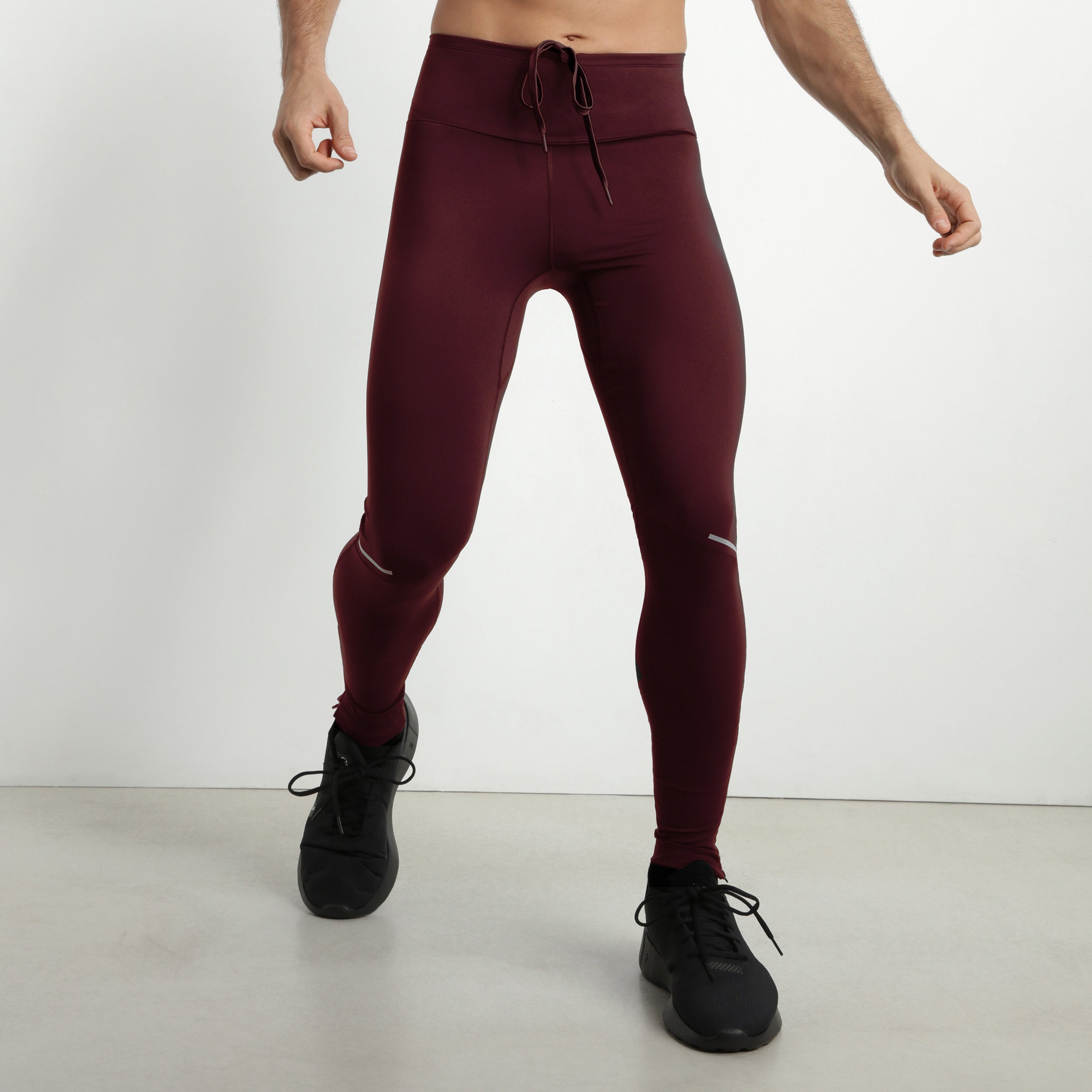 Adjustable Men's Sport Leggings in Bordeaux Microfiber - Dim Move - Perfect for Running, Gym & Yoga Workouts