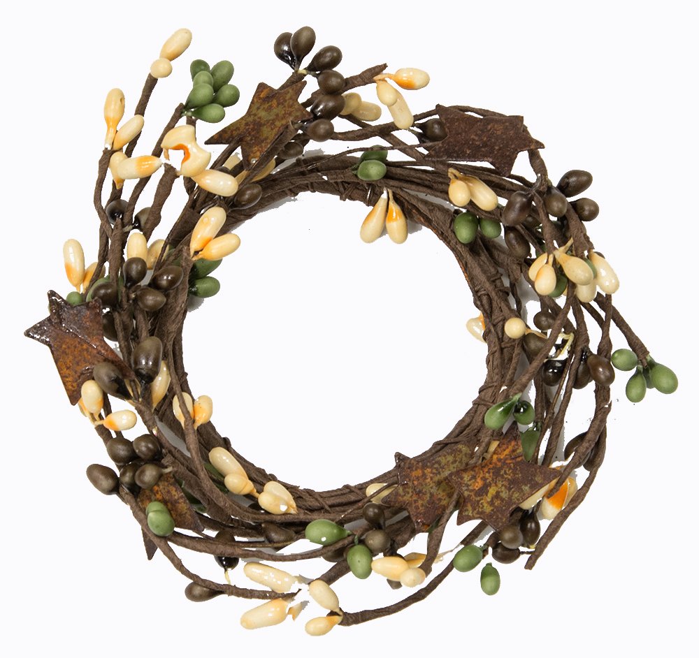 CWI Gifts Pip Twig Star Wreath Rings - Farmhouse Style Decorative Candle Rings for Pillar Candles - Rustic Coffee Bean Design (6