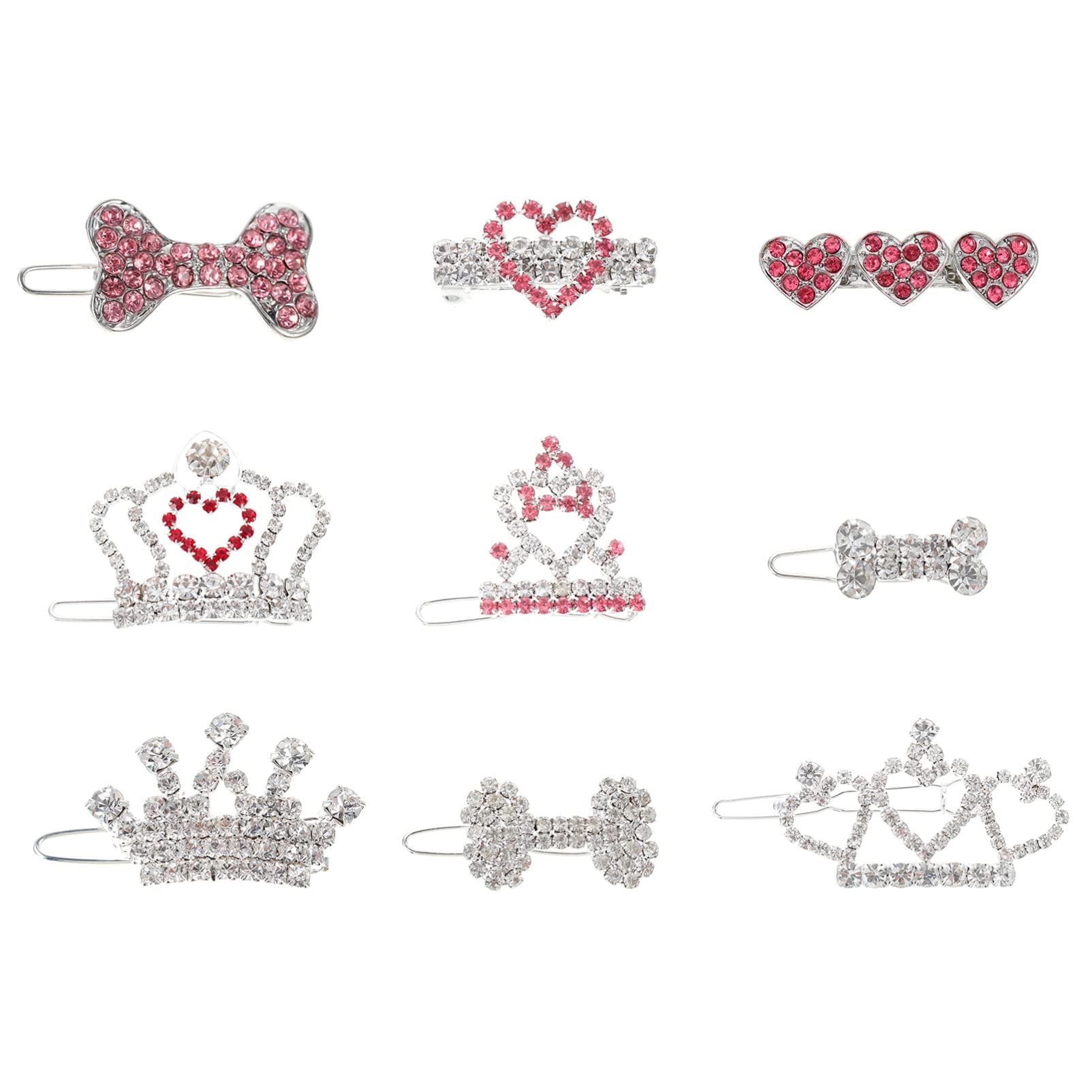 Balacoo 9pcs Rhinestone Hair Clips for Dogs & Cats - Sparkling Crystal Pet Tiara Crown & Barrette Hairpins - Small Dog Grooming Accessories & Headwear for Parties, Weddings & Photo Shoots