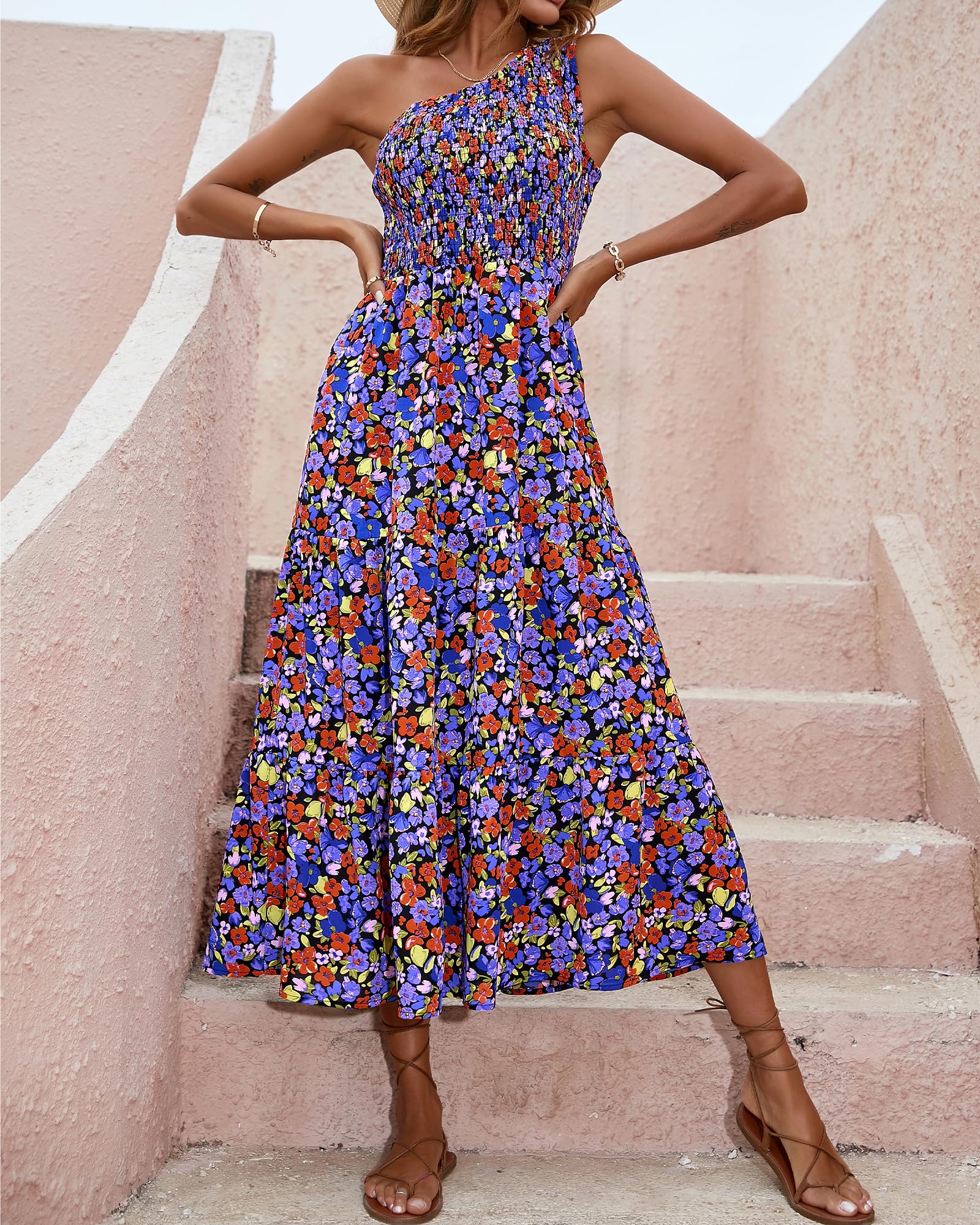 BTFBM Women's One Shoulder Floral Maxi Dress - Sleeveless High Waist Boho Beach Dress for Summer 2025 | Perfect for Casual Wear, Vacations & Outdoor Events