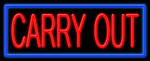Vintage Style Carry Out Glass Neon Sign #11370 - Handcrafted in USA | Perfect for Bars, Restaurants, and Retro Home Decor