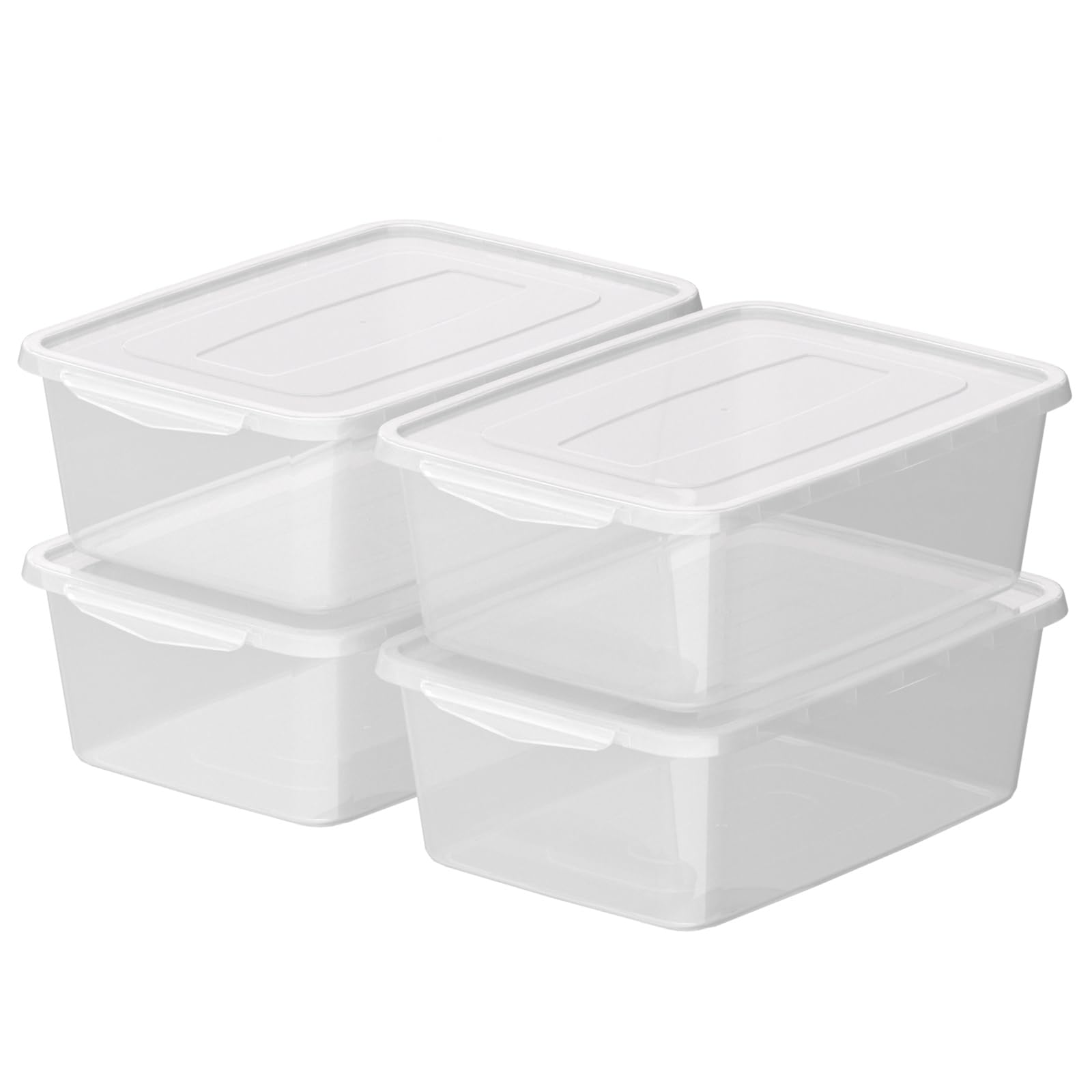 14 L Plastic Clear Storage Box with Latching Lid - 4-Pack Organizer Bins for Home, Office, Kitchen & Bathroom Organization