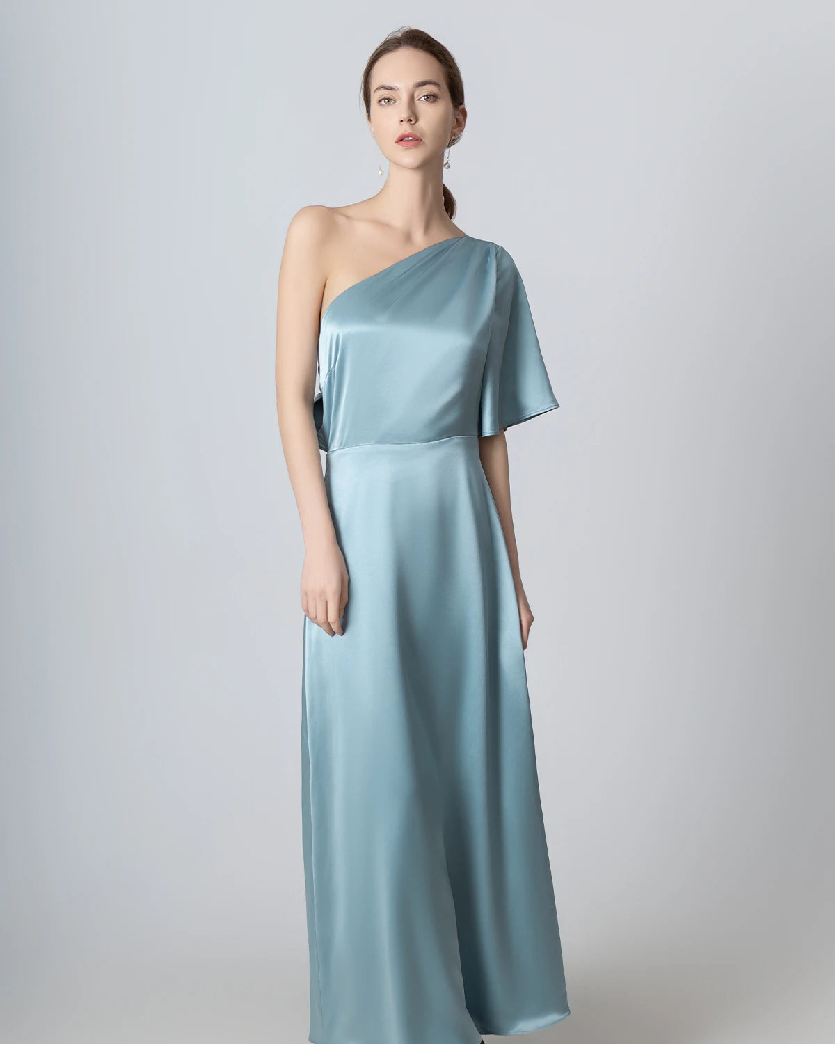 Elegant One Shoulder Tie Back Maxi Silk Dress for Women - Perfect for Weddings, Parties & Evening Events