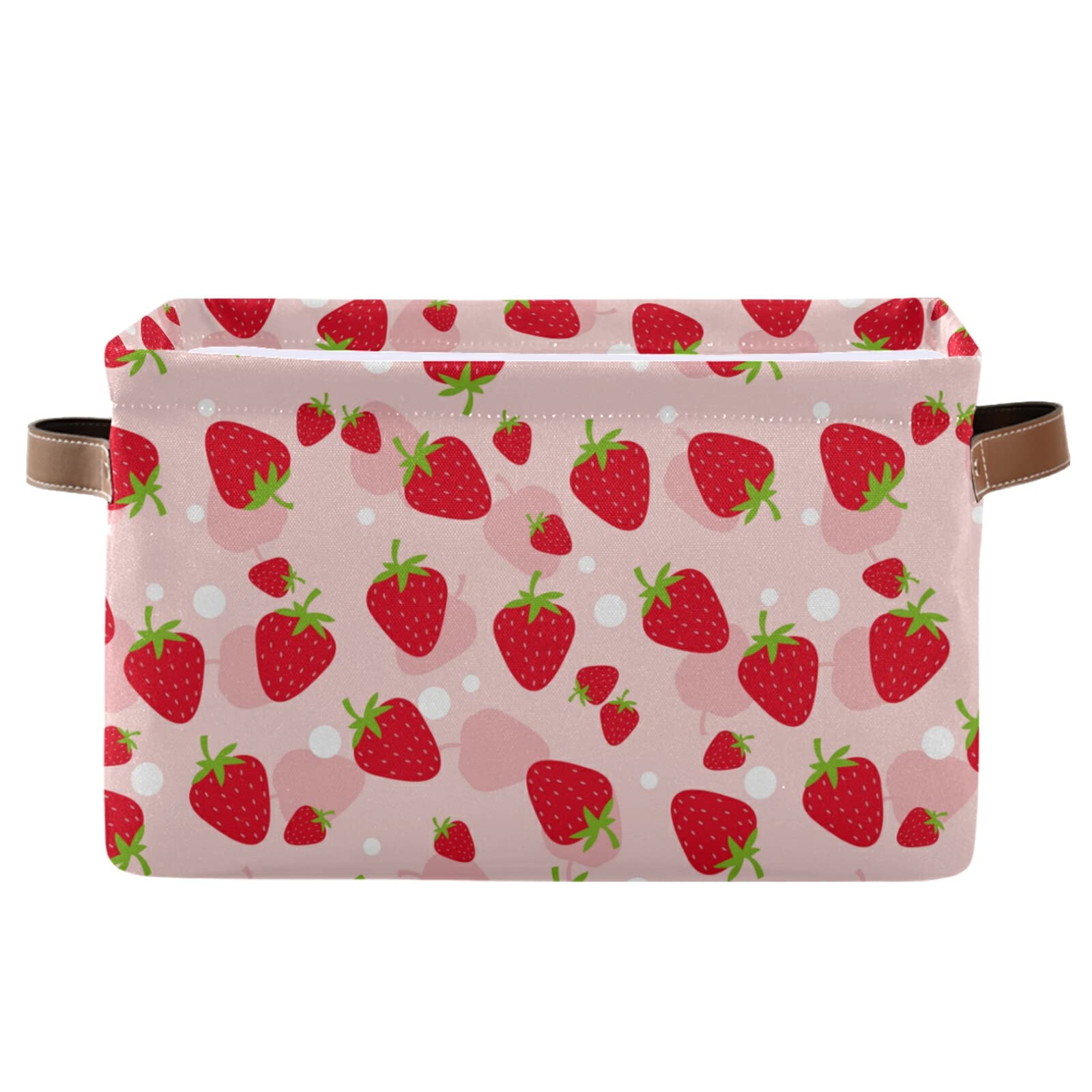 Strawberry Pattern Foldable Storage Bin - Collapsible Fabric Storage Basket with Handles for Organizing Toys, Nursery, Closet, Bedroom & Office - Set of 2 (Perfect for Kids' Room, Playroom & Home Organization)